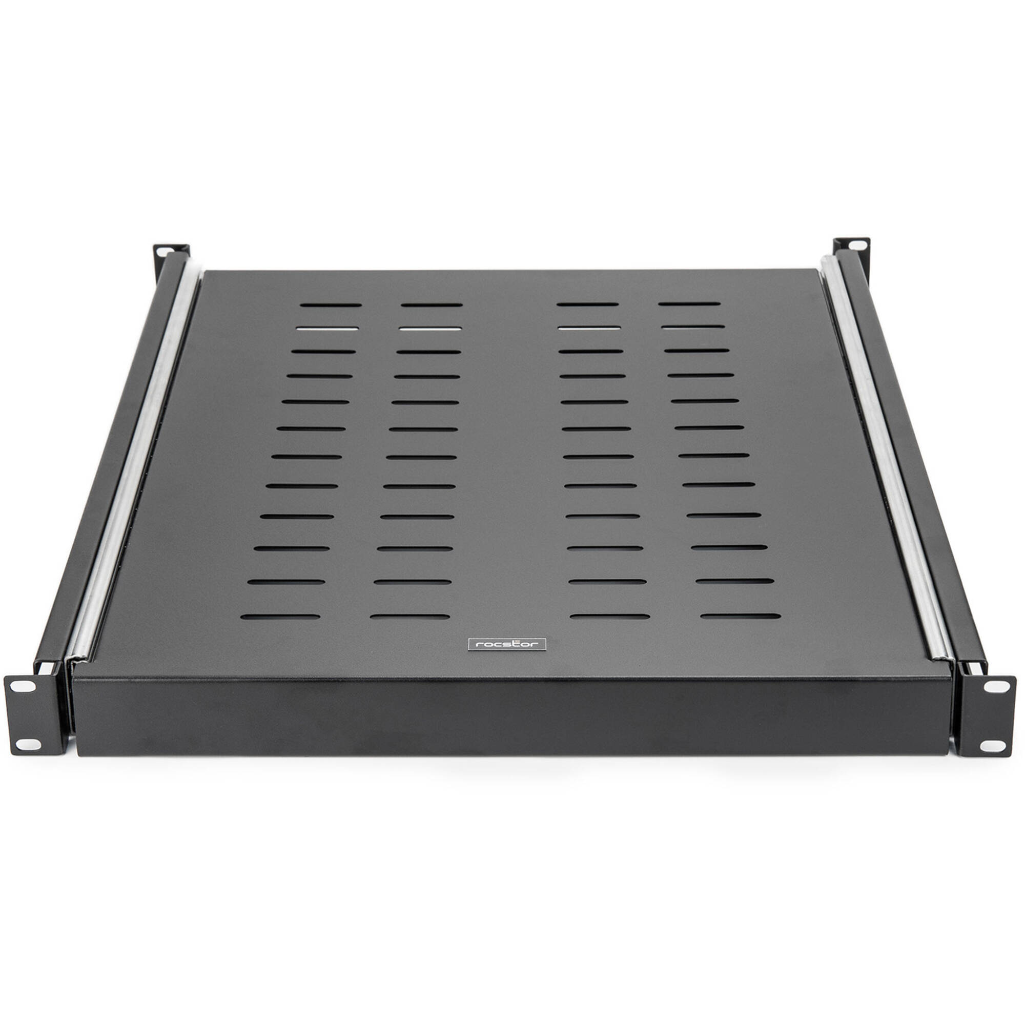 Rocstor 1U adjustable vented sliding steel shelf for 19-inch rack, heavy-duty 132 lb capacity — view 2
