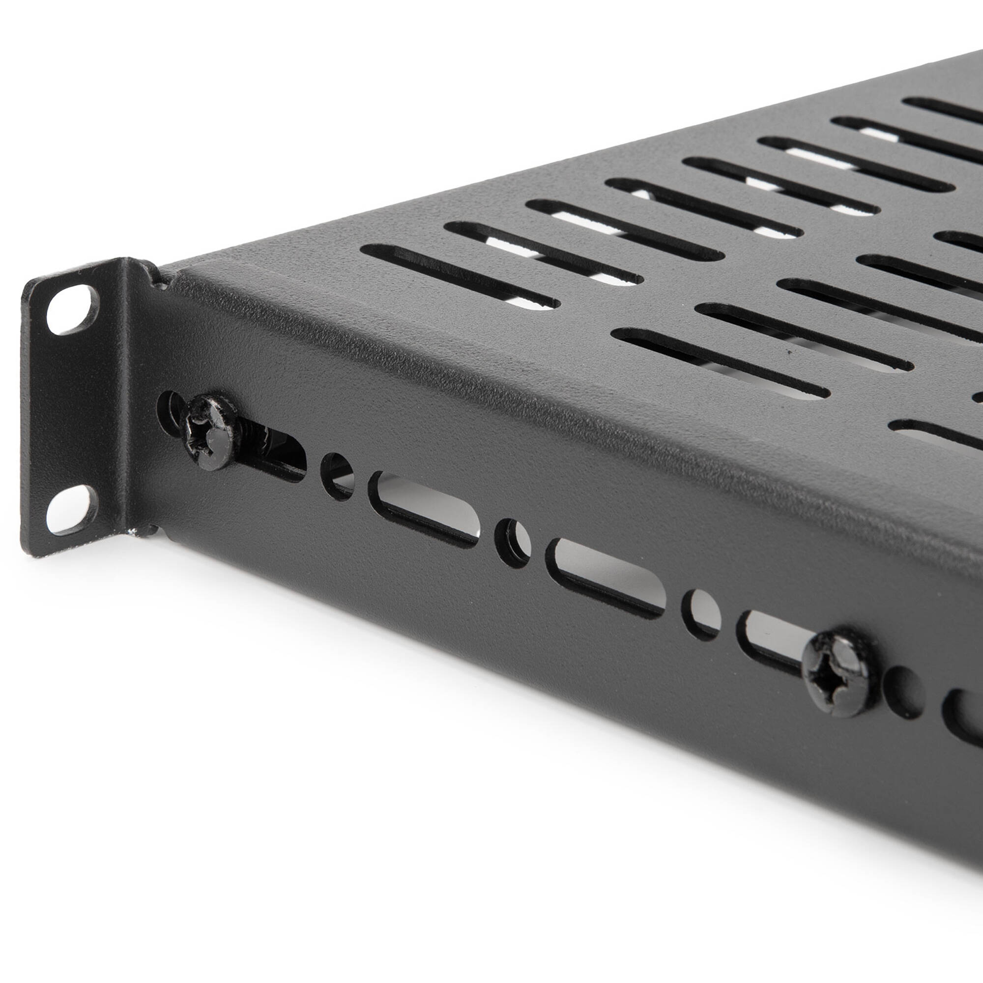 Rocstor 1U adjustable vented steel rack shelf, black, 265 lb capacity — view 7