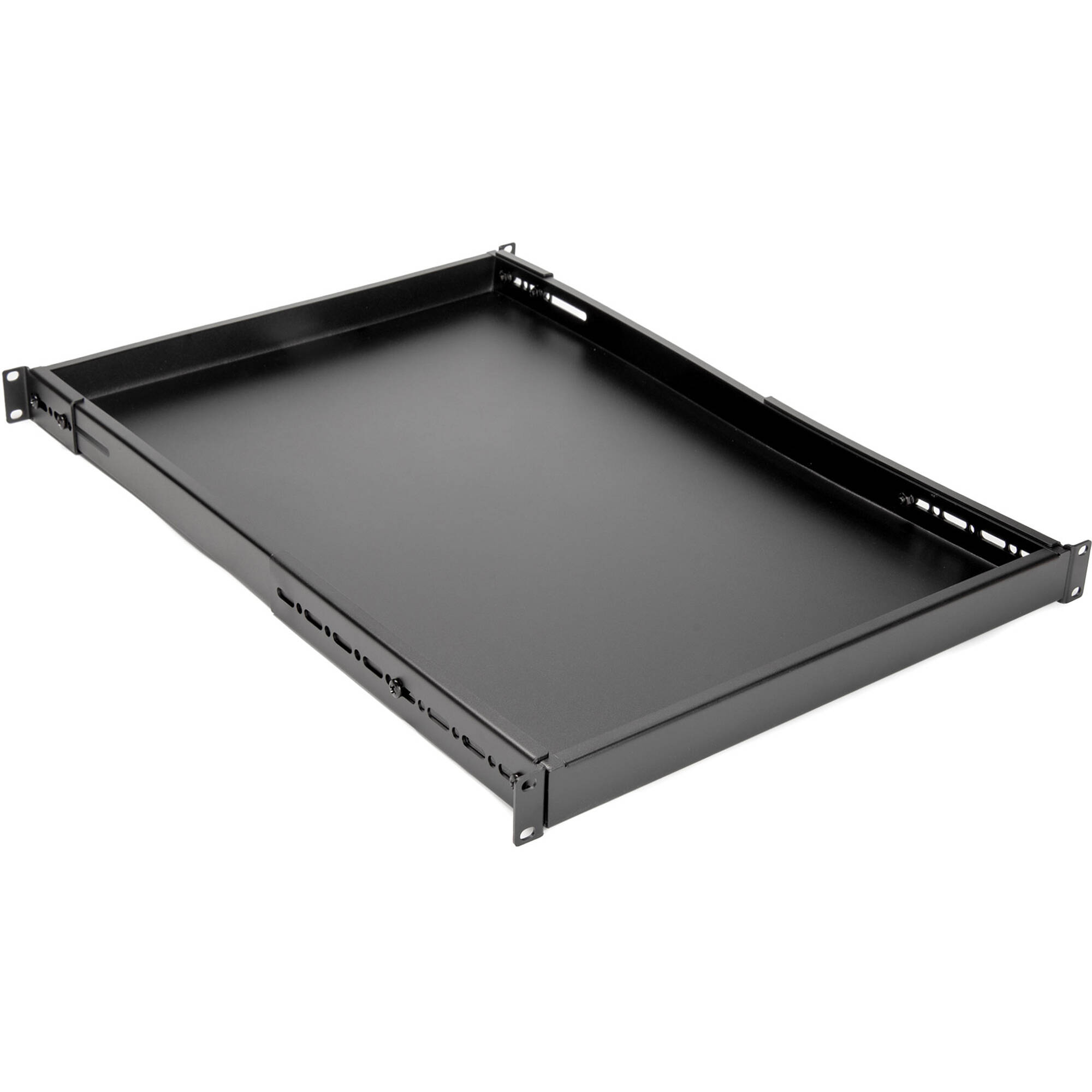 1U adjustable steel rack shelf with universal mounting depth and black finish — view 4