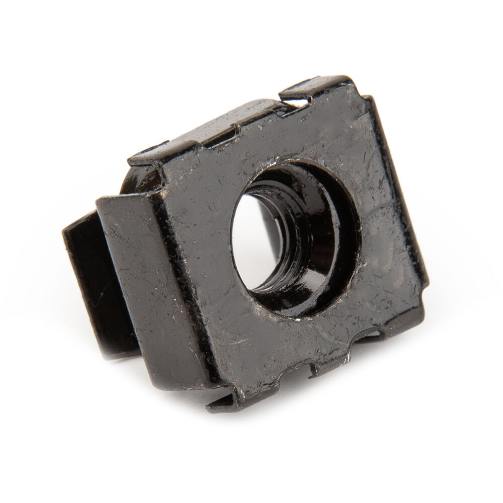 Black M5 rack cage nuts in a 100-pack for cabinet mounting — view 2