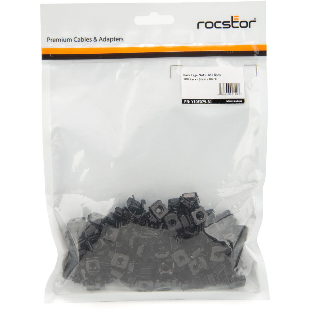 Black M5 rack cage nuts in a 100-pack for cabinet mounting — view 4