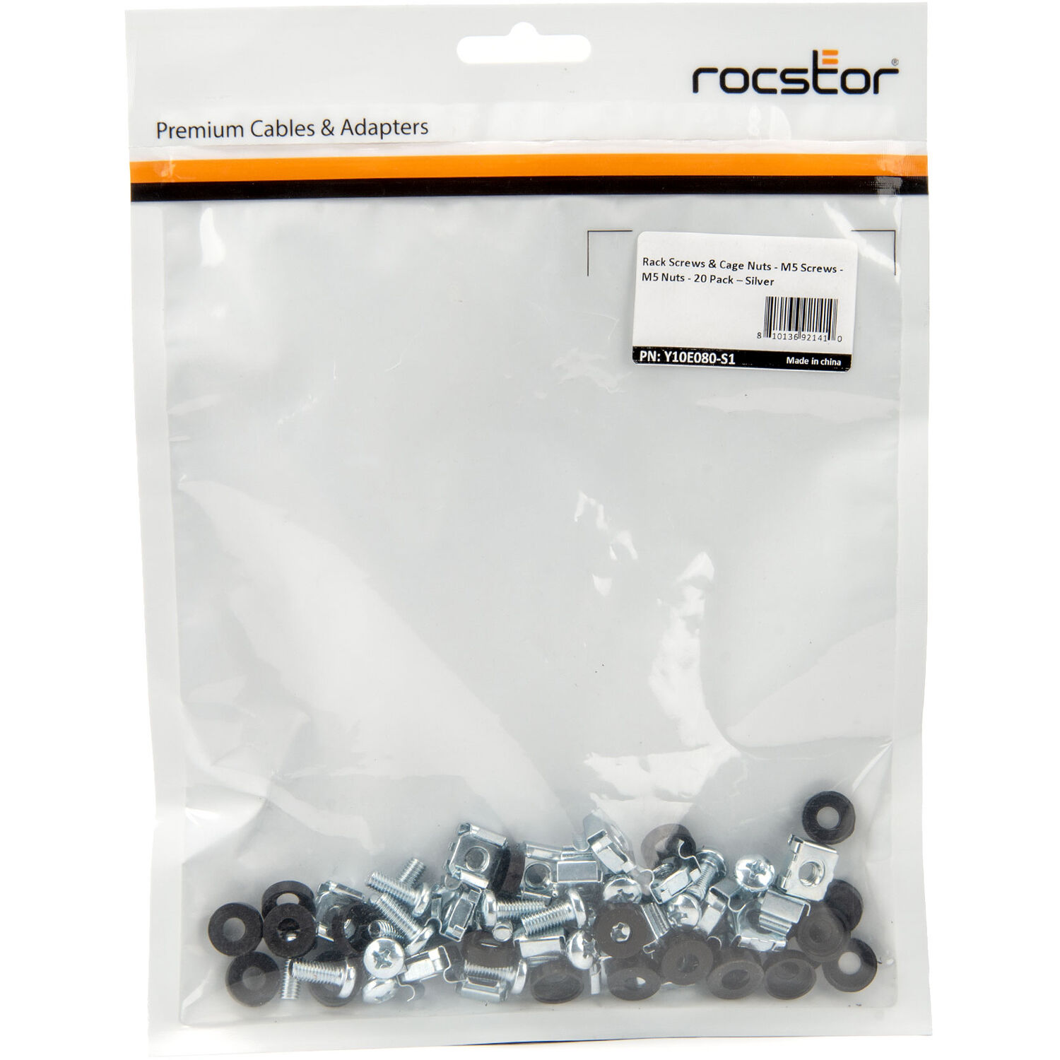 Rocstor silver M5 cage nuts 20-pack for cabinet rack mounting — view 3