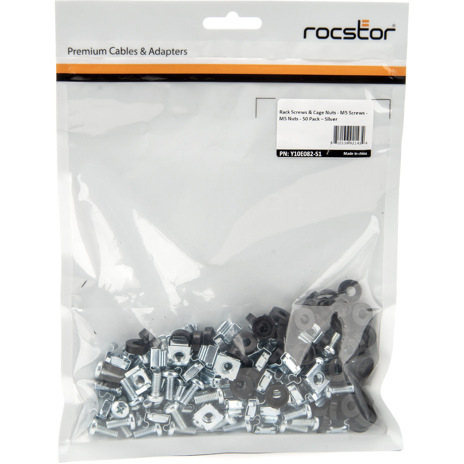 Rocstor silver M5 rack cage nuts 50-pack for cabinet mounting — view 3