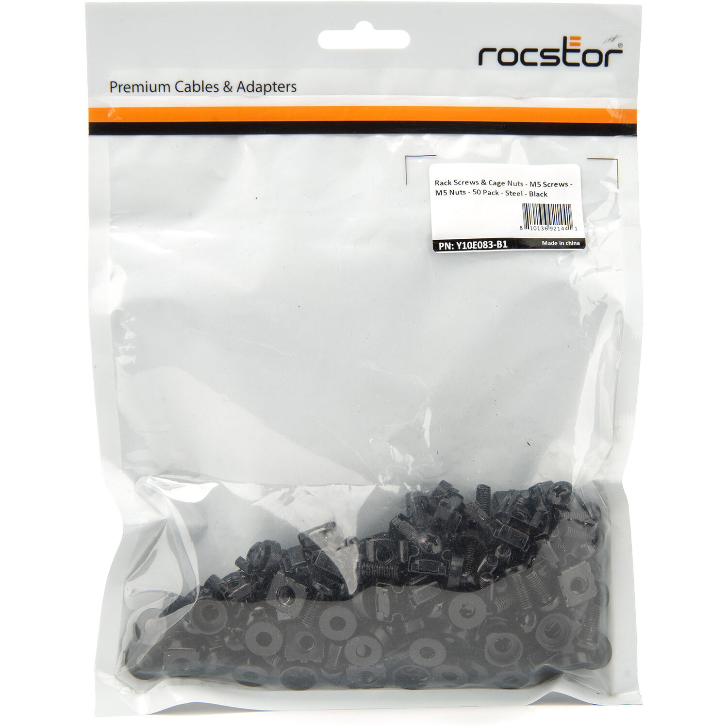 Rocstor Y10E083-B1 black M5 rack cage nuts 50 pack for cabinet mounting — view 3