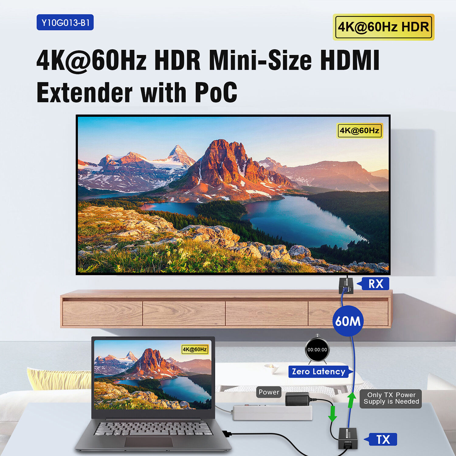 Rocstor Truereach Y10G013-B1 4K 60Hz HDMI extender over Ethernet cable — view 8