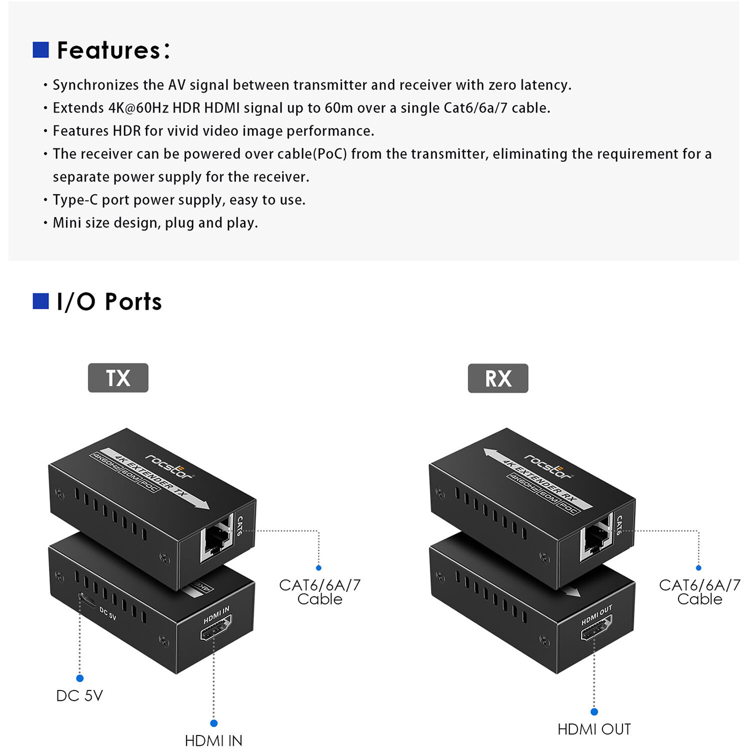 Rocstor Truereach Y10G013-B1 4K 60Hz HDMI extender over Ethernet cable — view 9