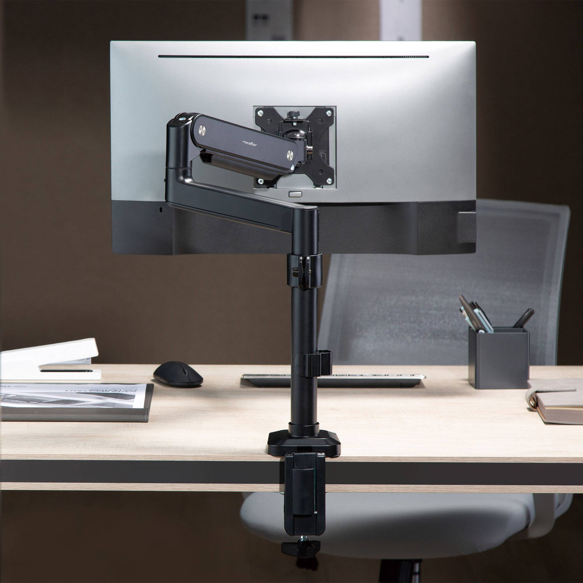 Premium single ergonomic monitor arm with C-clamp and grommet mounting — view 11