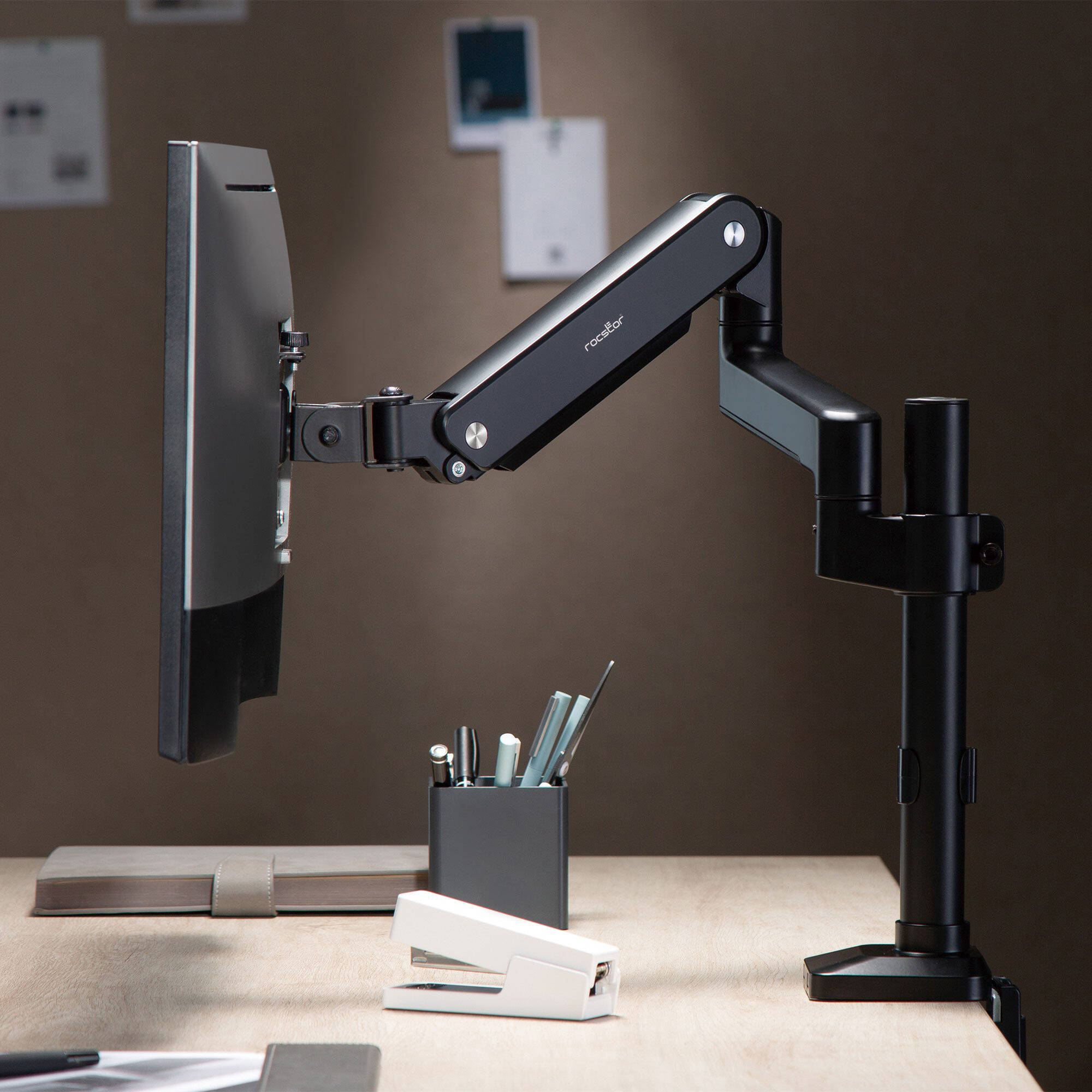Premium single ergonomic monitor arm with C-clamp and grommet mounting — view 12