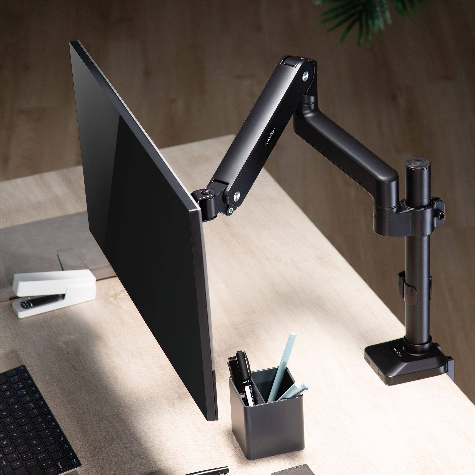 Premium single ergonomic monitor arm with C-clamp and grommet mounting — view 13