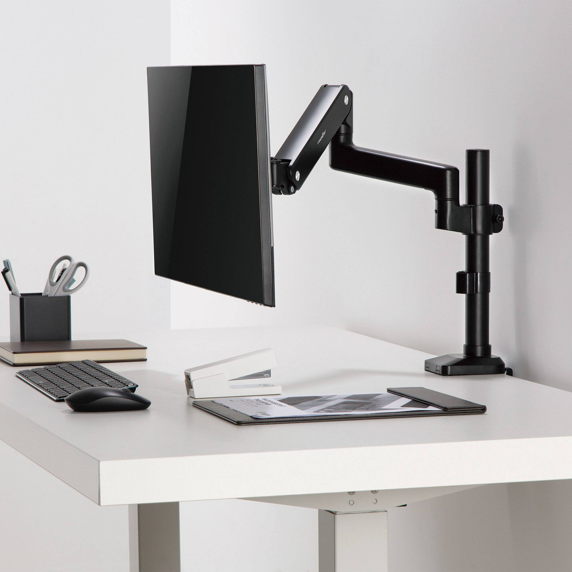 Premium single ergonomic monitor arm with C-clamp and grommet mounting — view 14