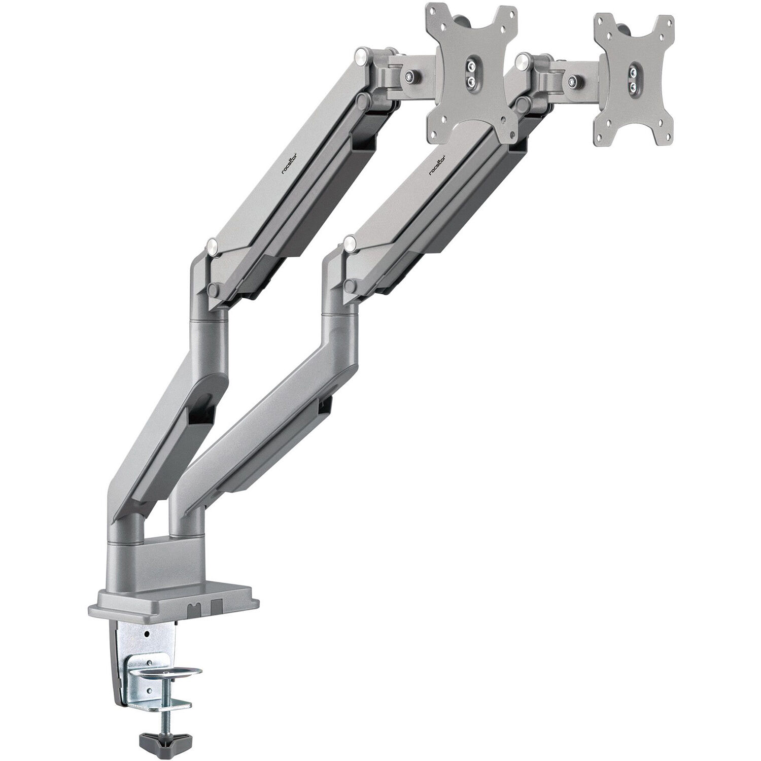 Rocstor ERGOREACH ED4 premium aluminum dual monitor arm with C-clamp and grommet mount — view 2