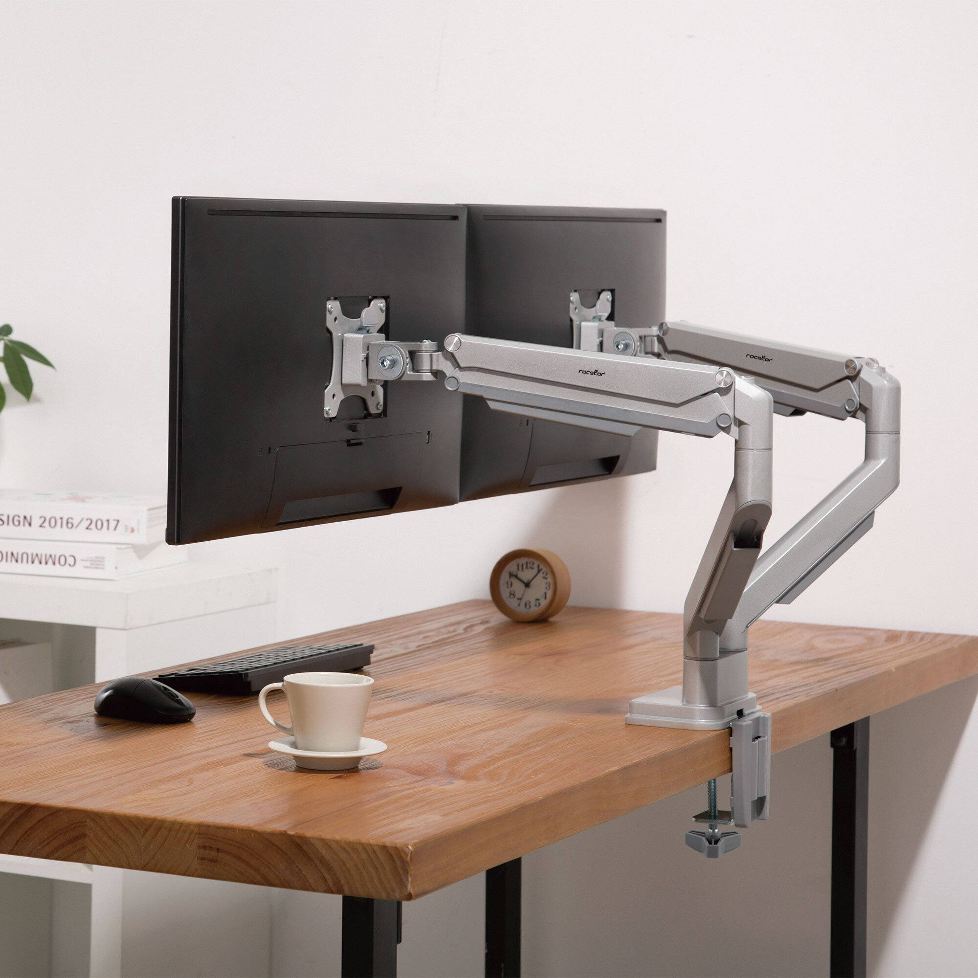 Rocstor ERGOREACH ED4 premium aluminum dual monitor arm with C-clamp and grommet mount — view 8