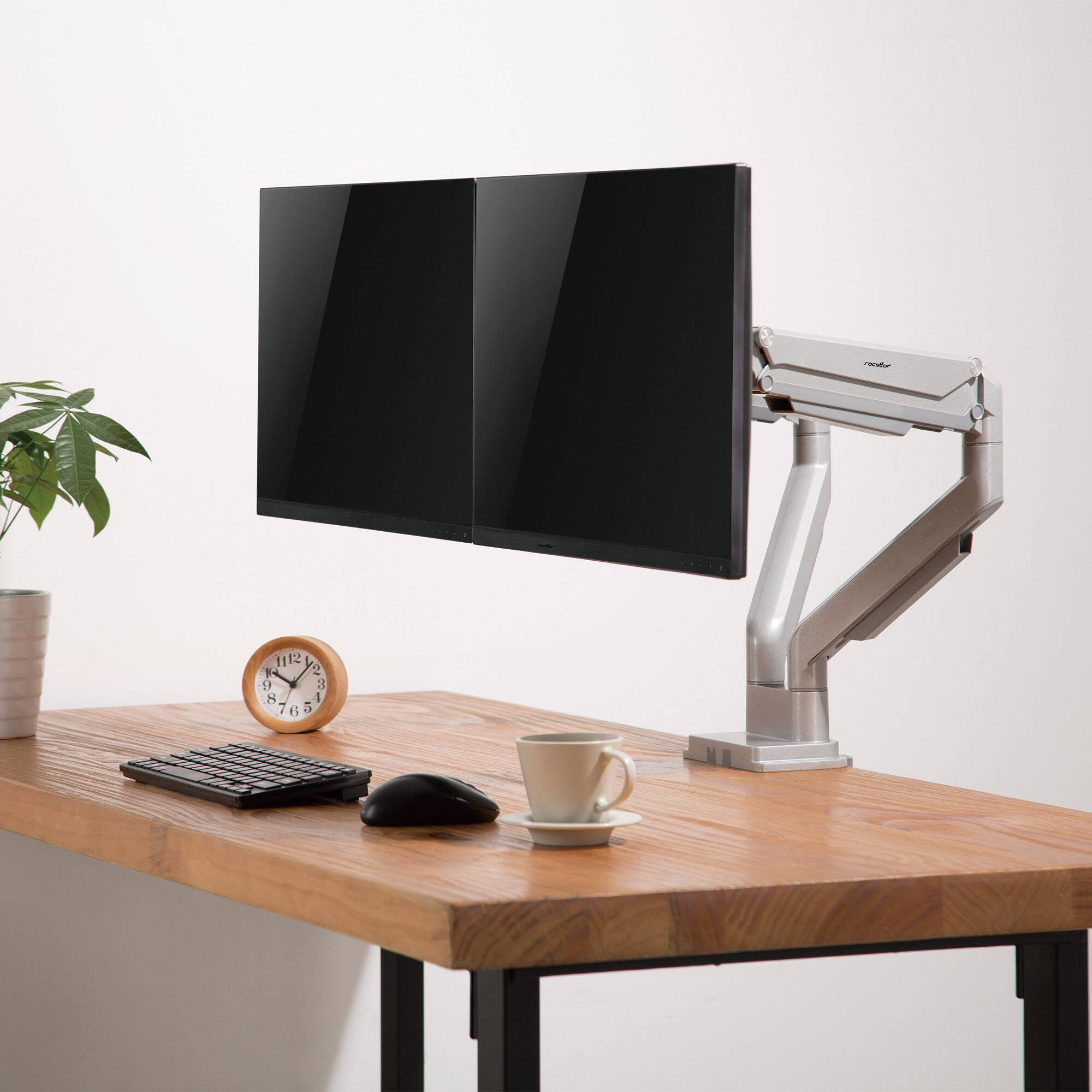 Rocstor ERGOREACH ED4 premium aluminum dual monitor arm with C-clamp and grommet mount — view 9