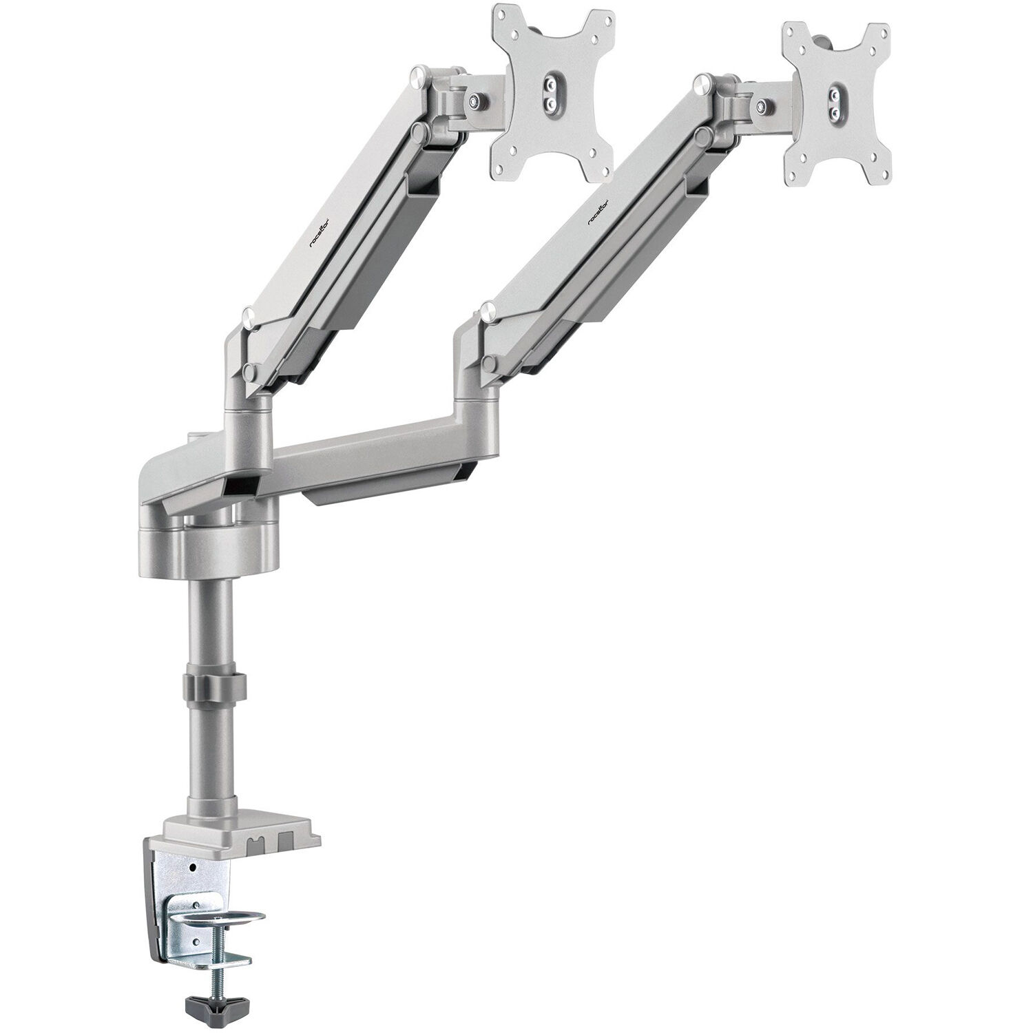 Premium aluminum dual monitor arm with C-clamp and grommet mounting for ergonomic desk setups — view 2