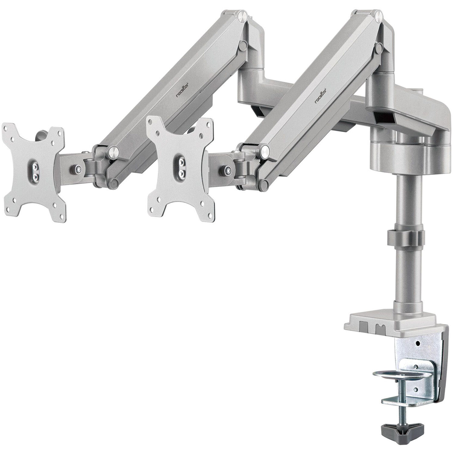 Premium aluminum dual monitor arm with C-clamp and grommet mounting for ergonomic desk setups — view 3