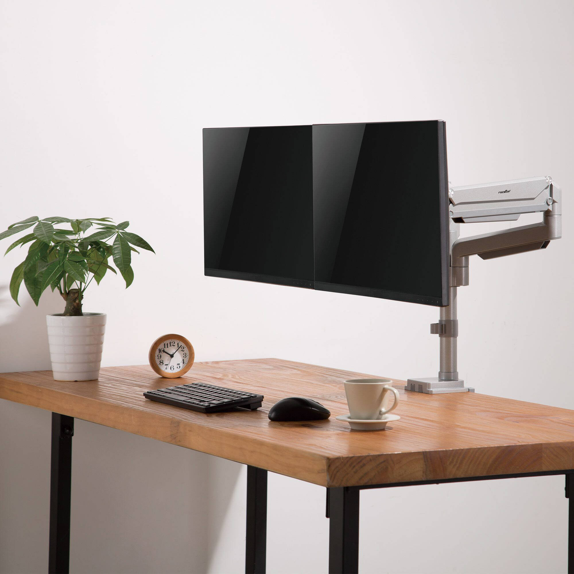 Premium aluminum dual monitor arm with C-clamp and grommet mounting for ergonomic desk setups — view 9