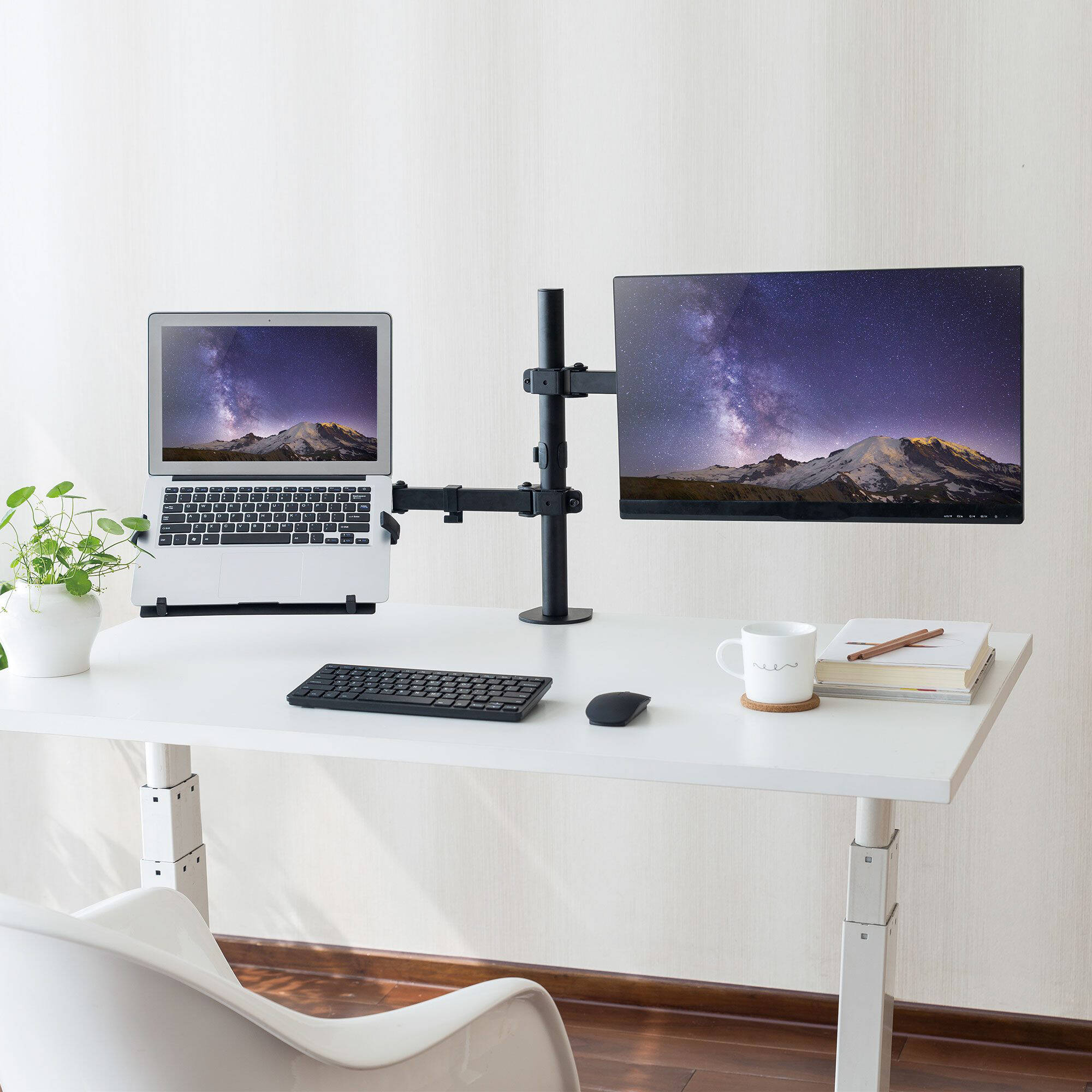 Rocstor premium VESA laptop tray mounted on an adjustable monitor arm for secure notebook placement — view 10