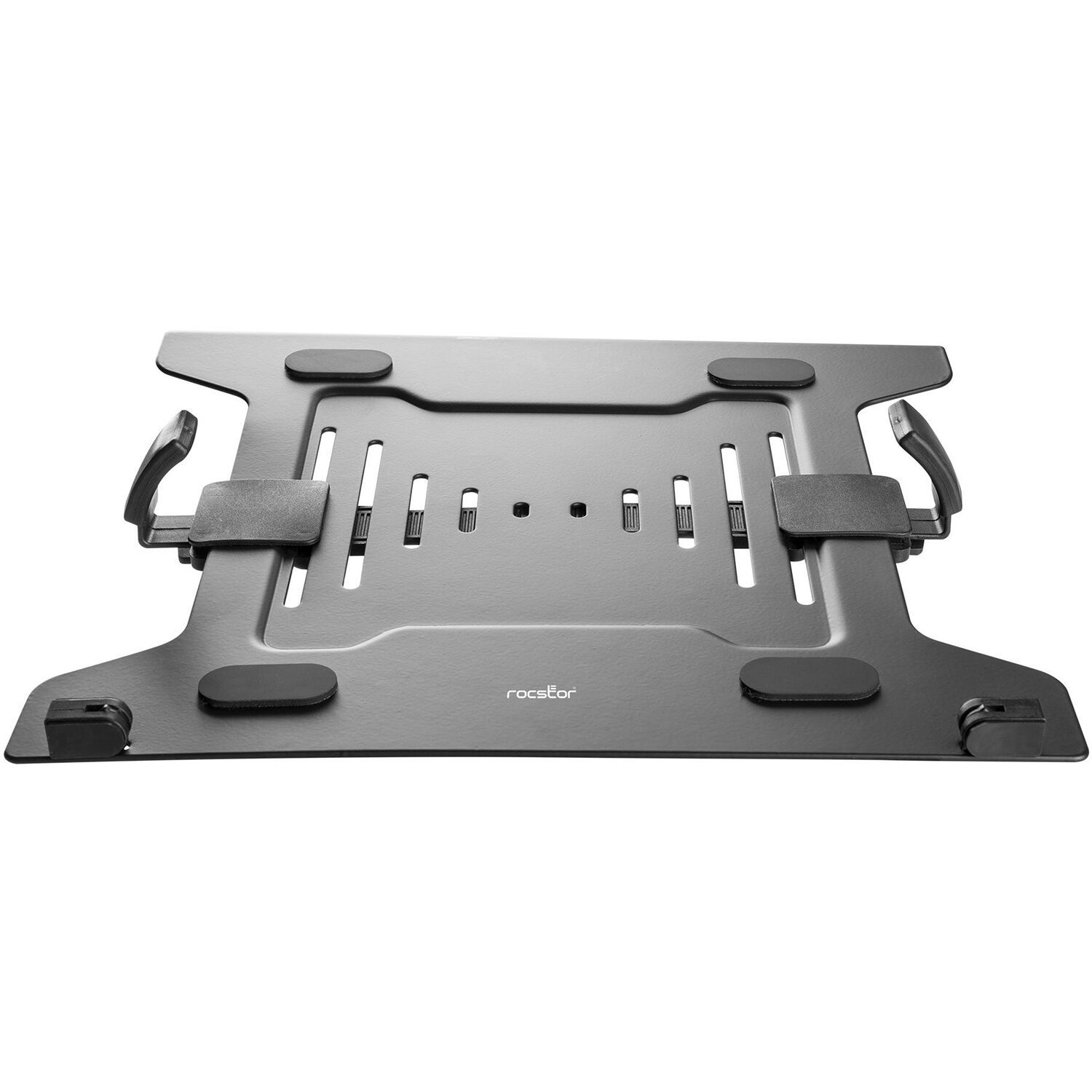Rocstor premium VESA laptop tray mounted on an adjustable monitor arm for secure notebook placement — view 4