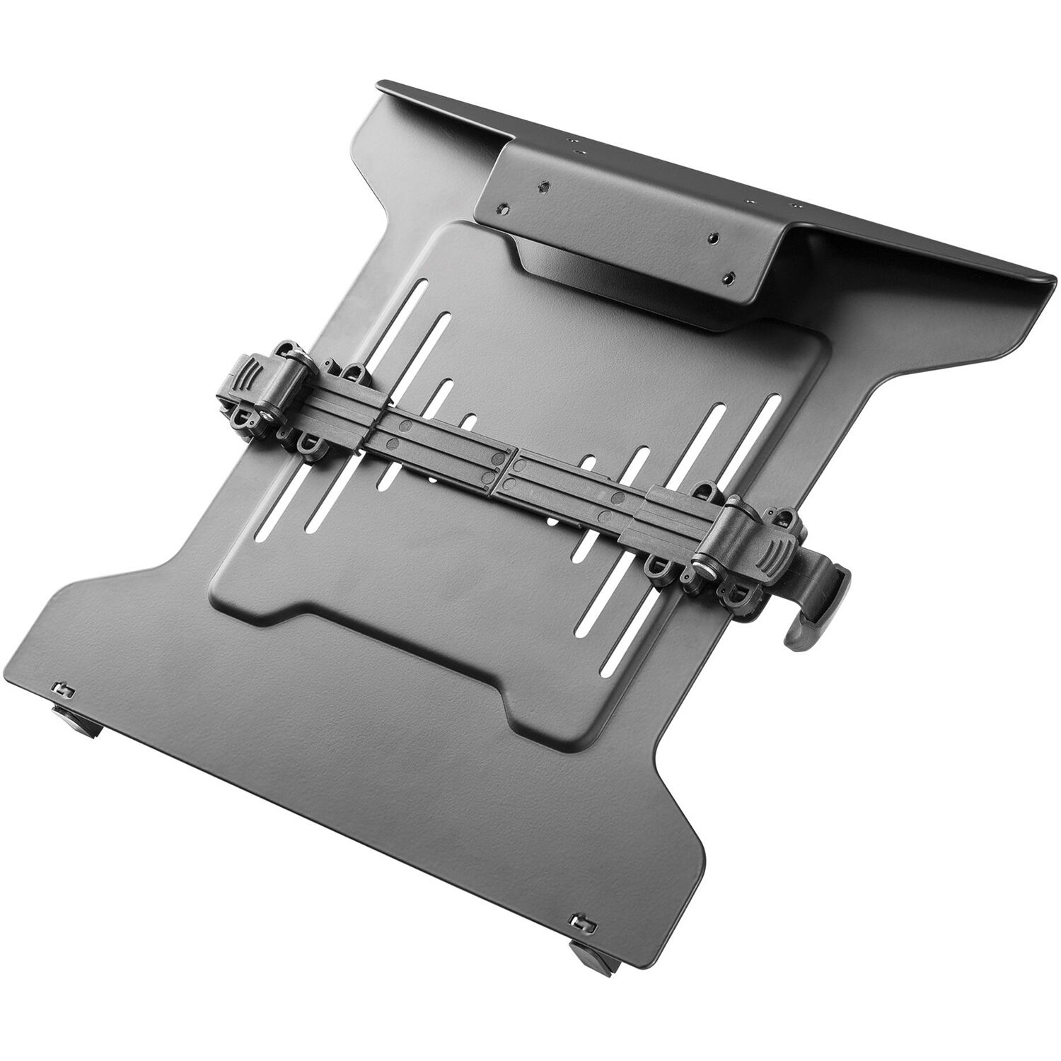 Rocstor premium VESA laptop tray mounted on an adjustable monitor arm for secure notebook placement — view 5