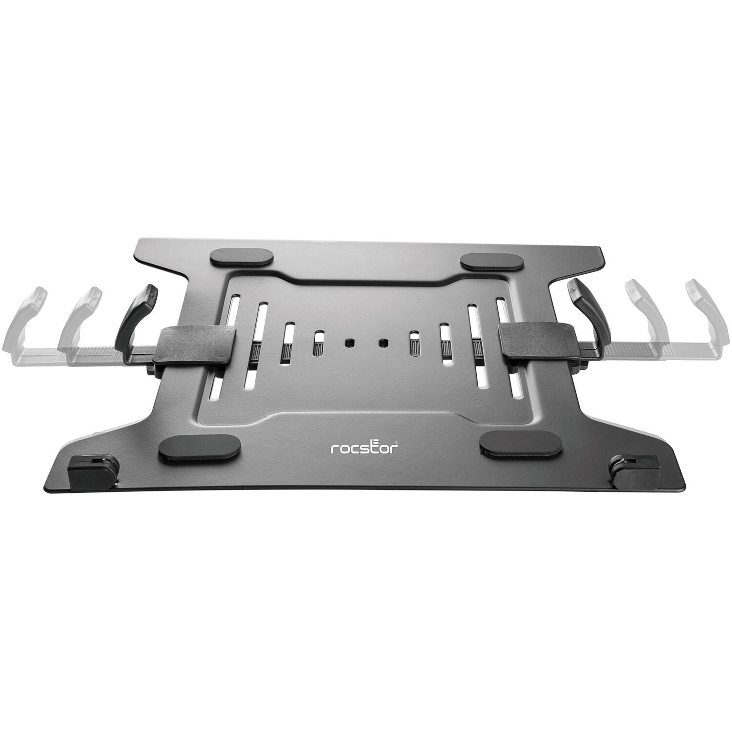 Rocstor premium VESA laptop tray mounted on an adjustable monitor arm for secure notebook placement — view 6