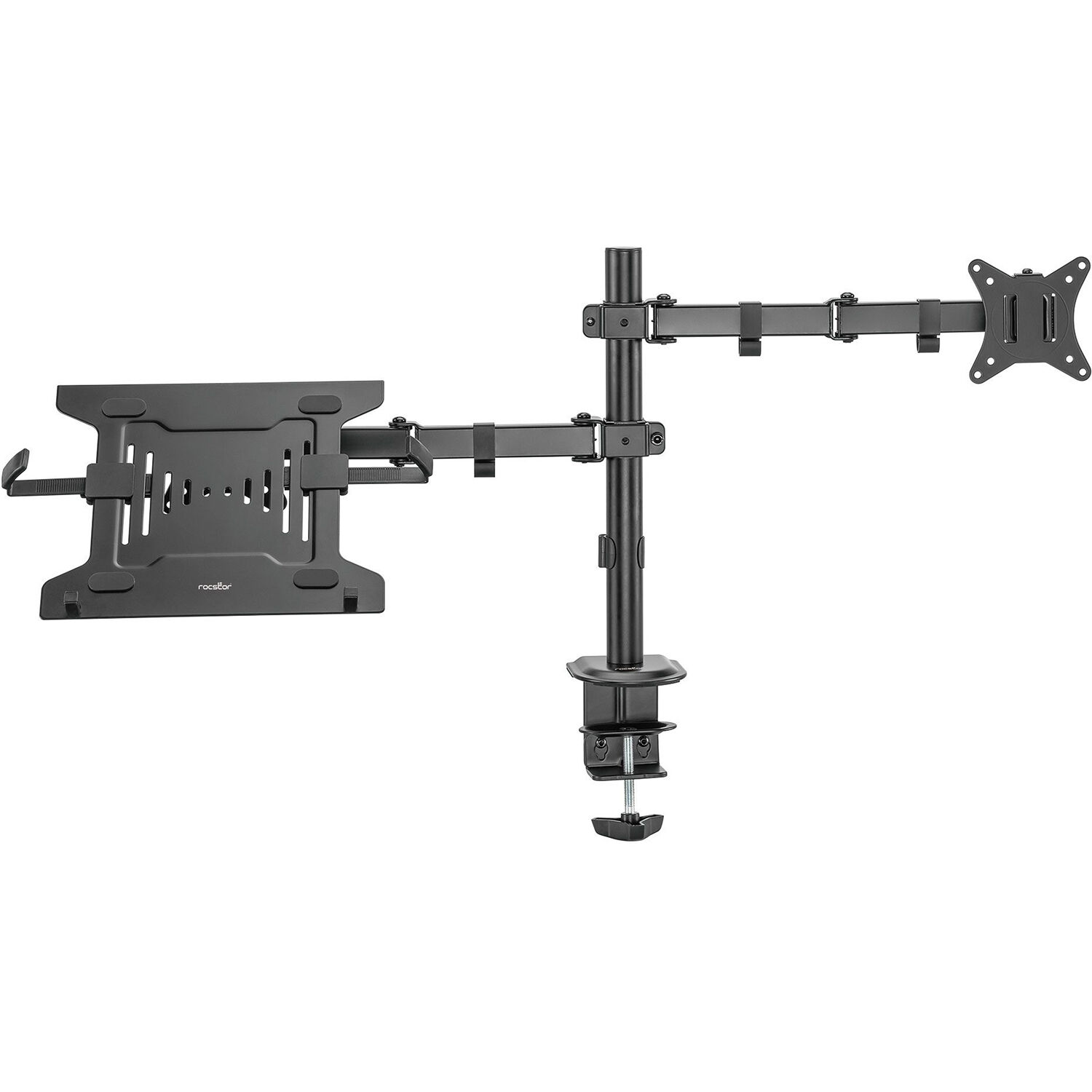 Rocstor premium VESA laptop tray mounted to an adjustable monitor arm — view 4