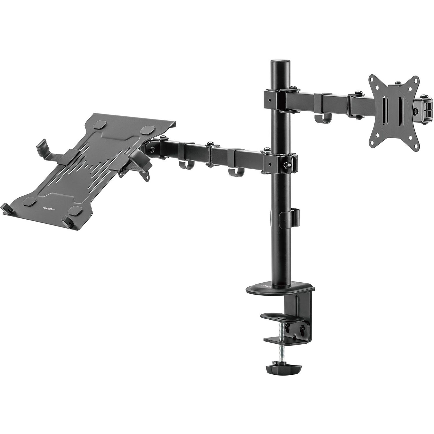 Rocstor premium VESA laptop tray mounted to an adjustable monitor arm — view 5