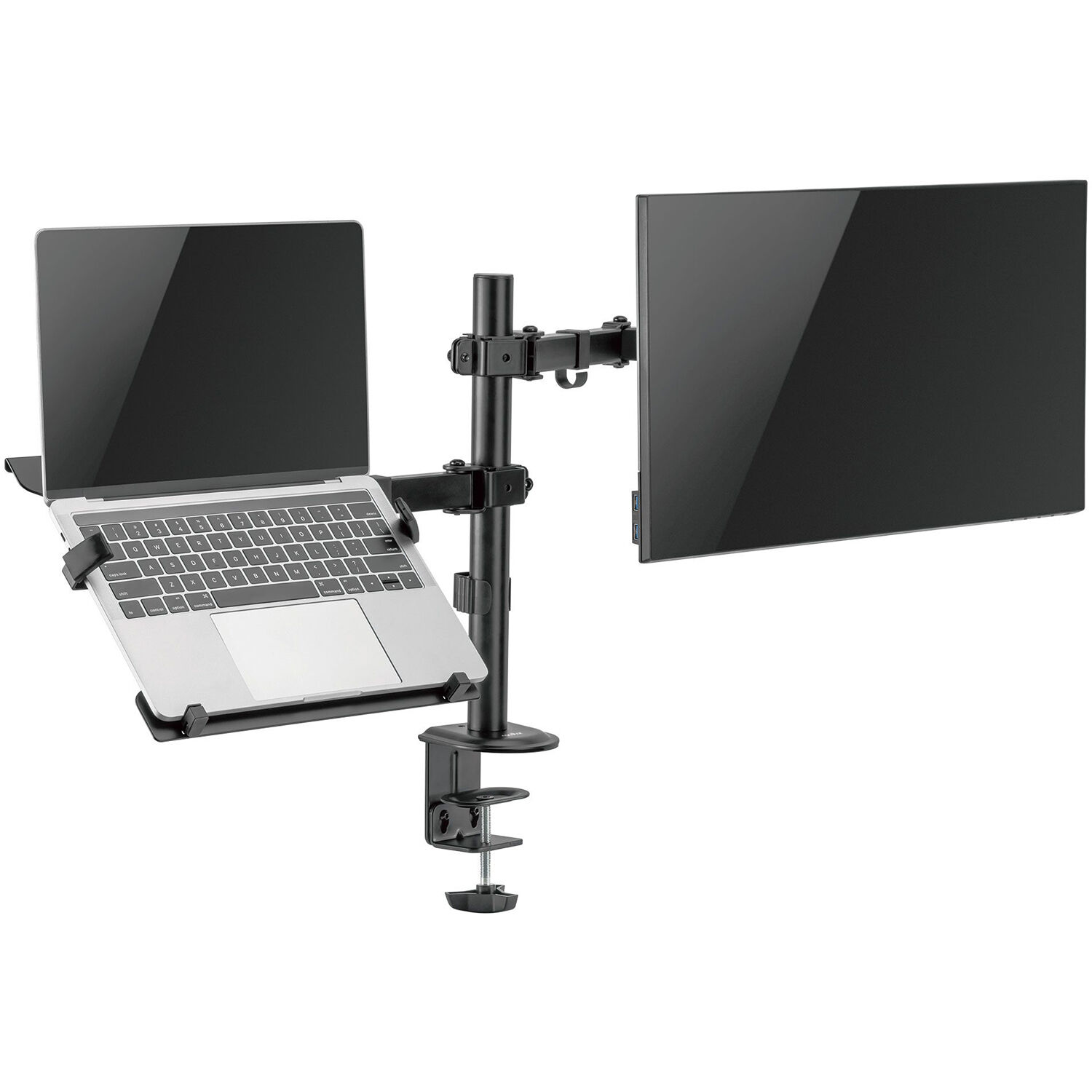 Rocstor premium VESA laptop tray mounted to an adjustable monitor arm — view 7