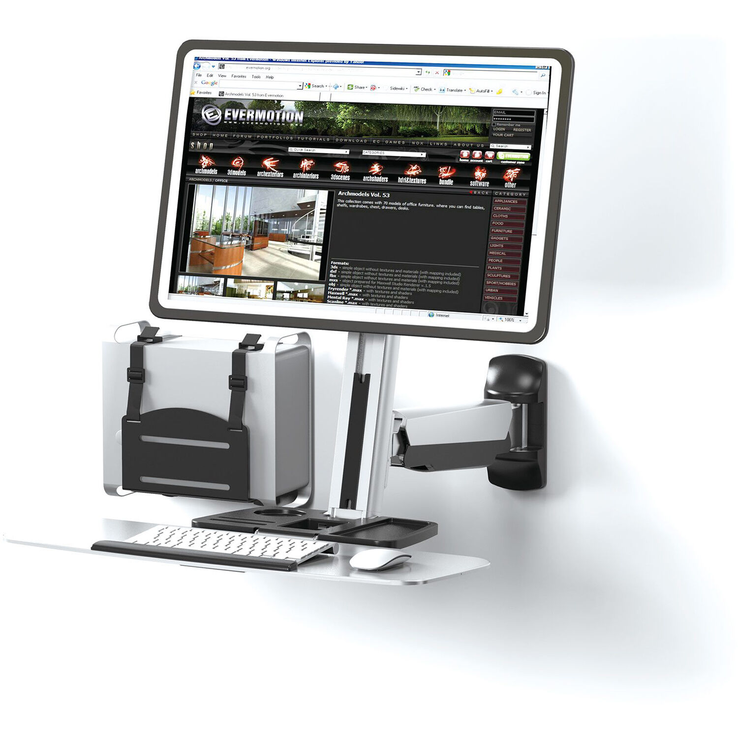 ERGOCENTER EW2 premium single monitor wall mount workstation with gas-spring arm — view 11