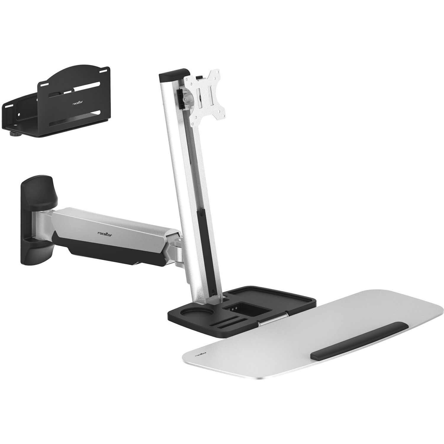 ERGOCENTER EW2 premium single monitor wall mount workstation with gas-spring arm — view 3