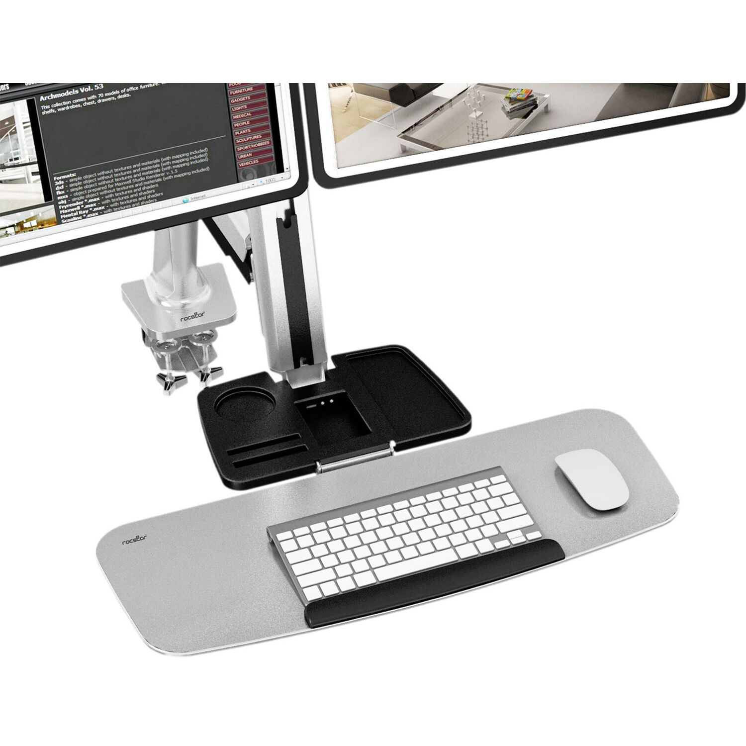 Dual monitor desk mount workstation with C-clamp and grommet mounting for office desks — view 3