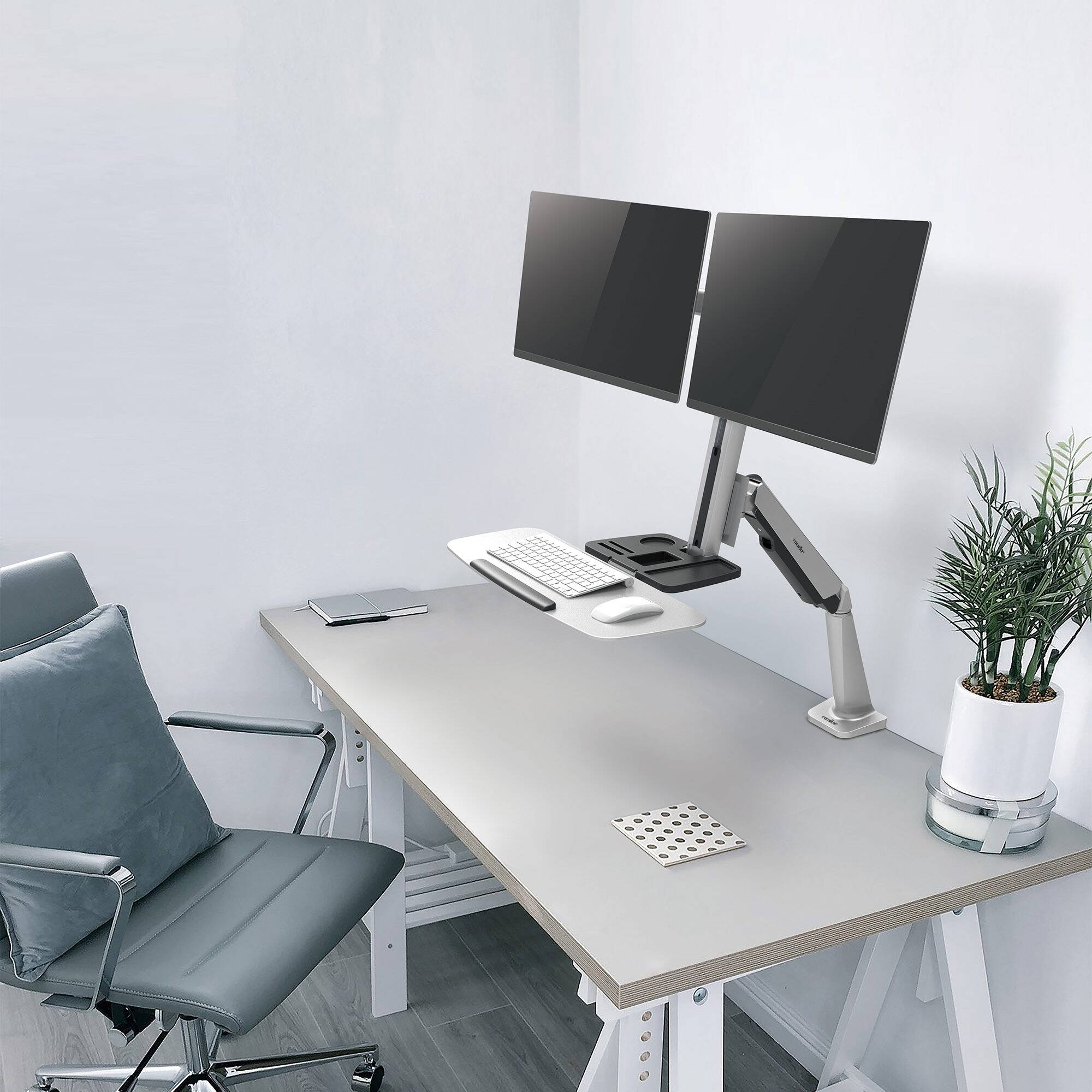 Dual monitor desk mount workstation with C-clamp and grommet mounting for office desks — view 5