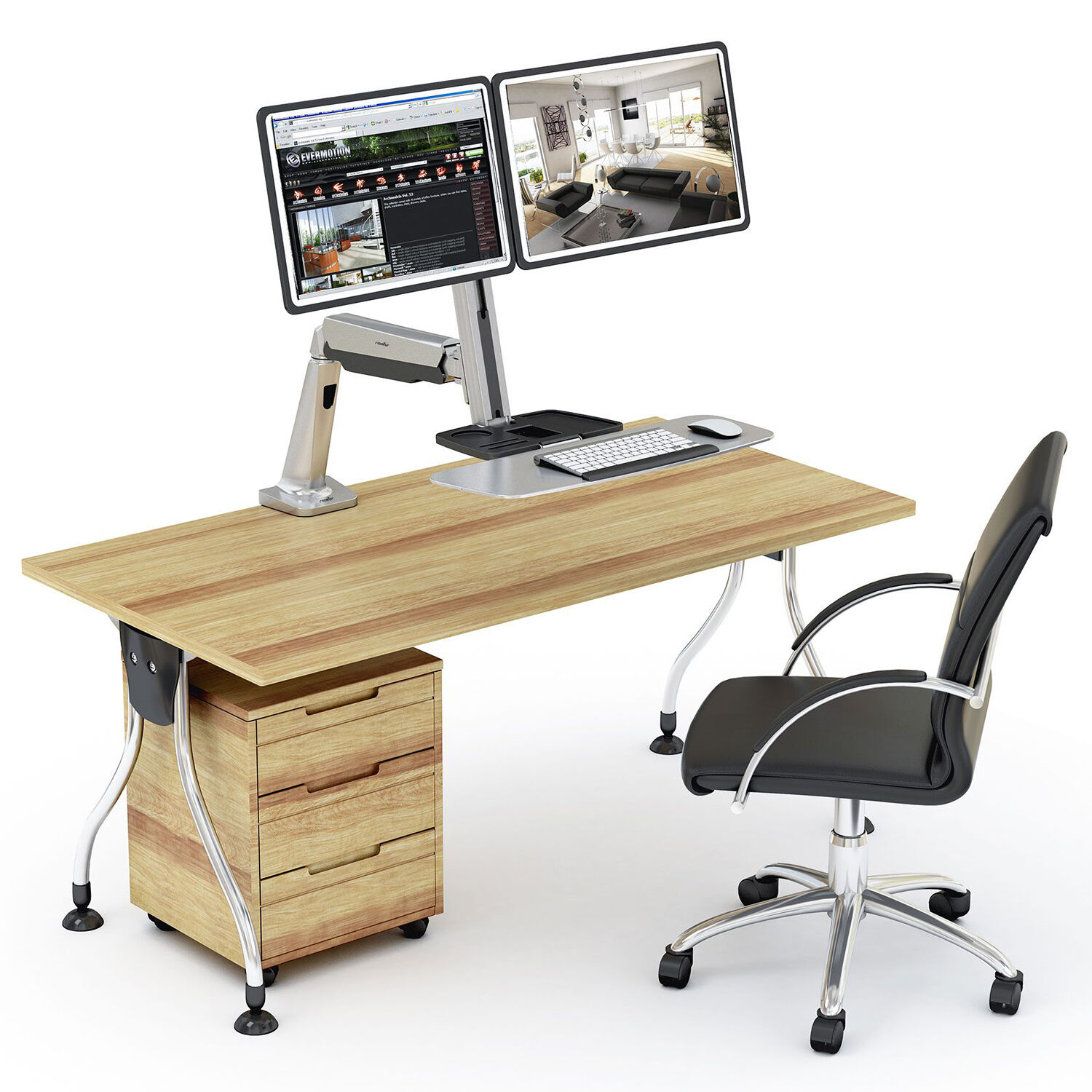 Dual monitor desk mount workstation with C-clamp and grommet mounting for office desks — view 6