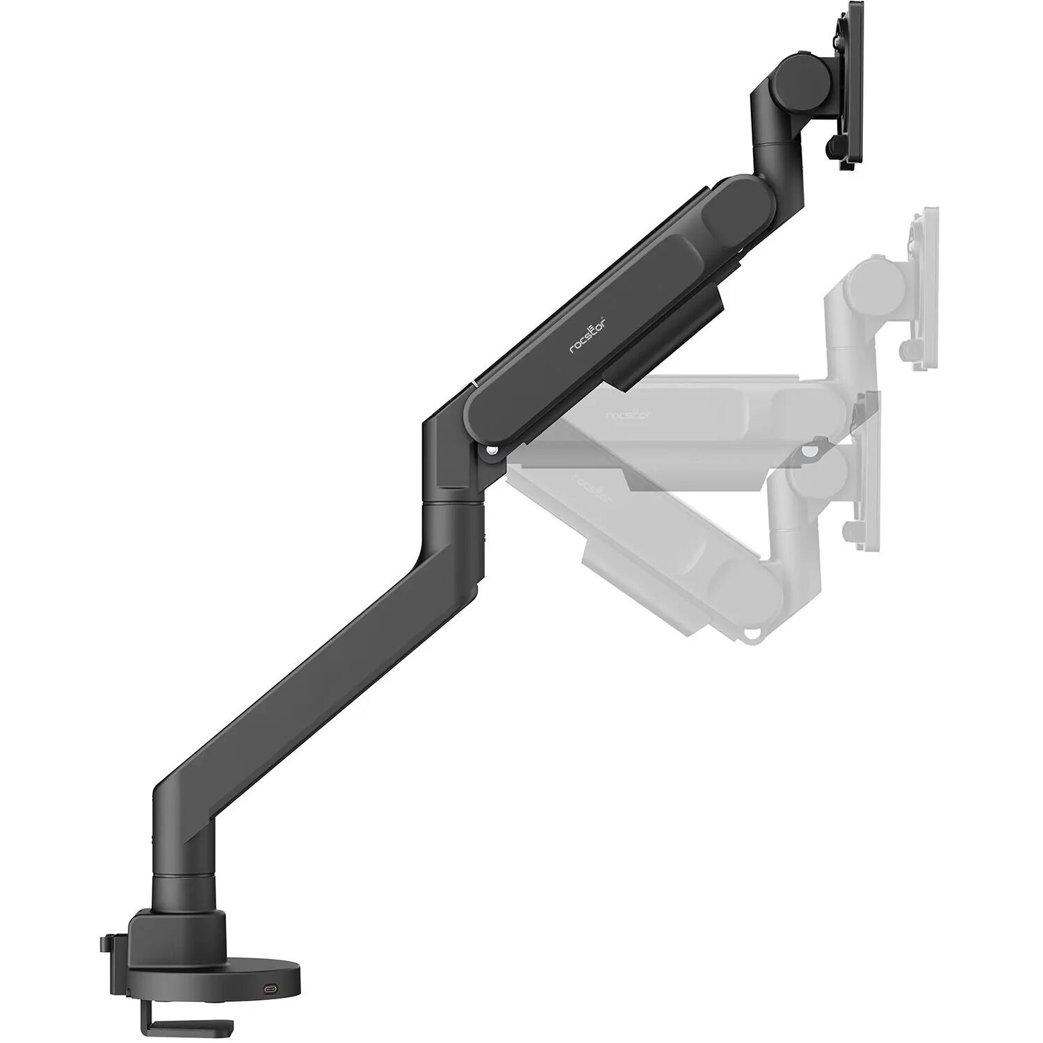ERGOREACH ED7 heavy-duty single monitor arm with USB-A and USB-C base — view 2