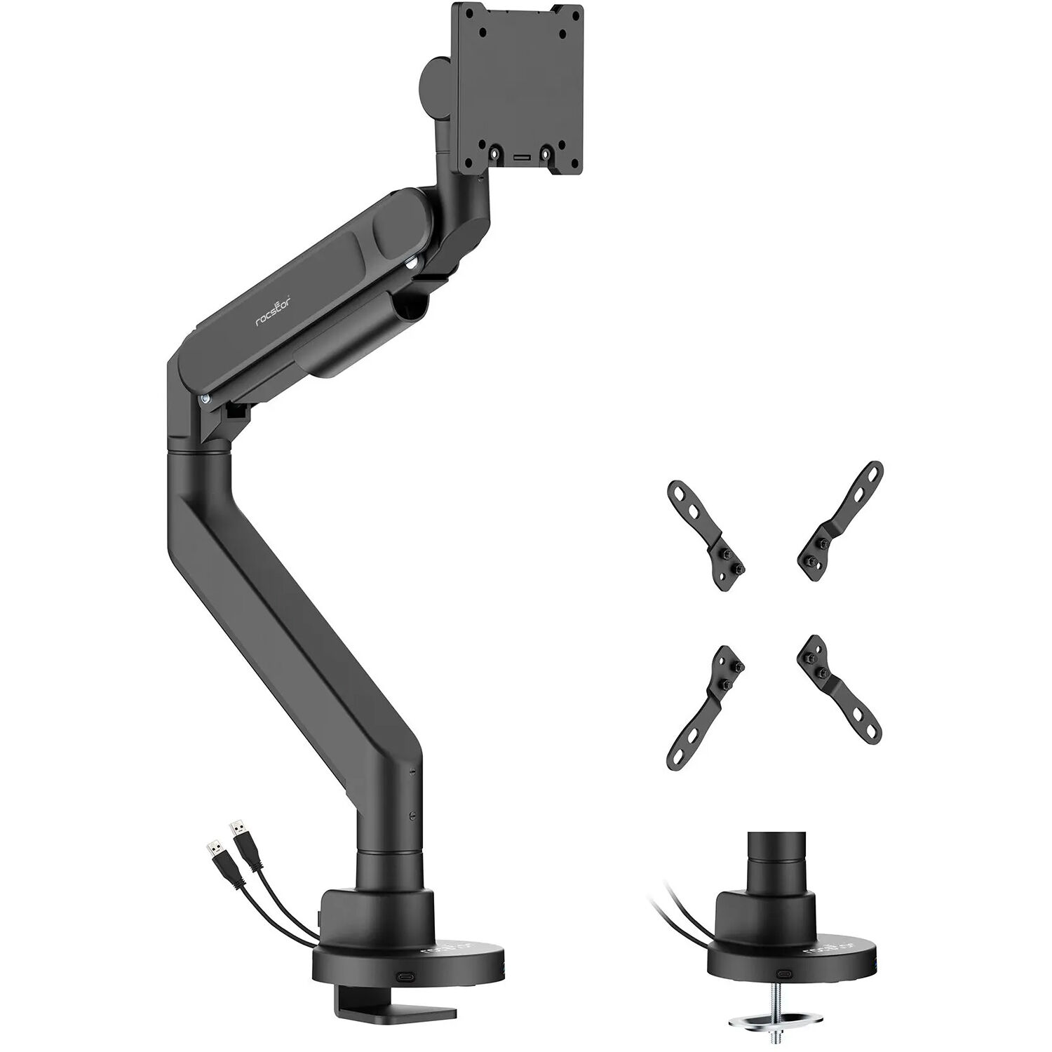 ERGOREACH ED7 heavy-duty single monitor arm with USB-A and USB-C base — view 7