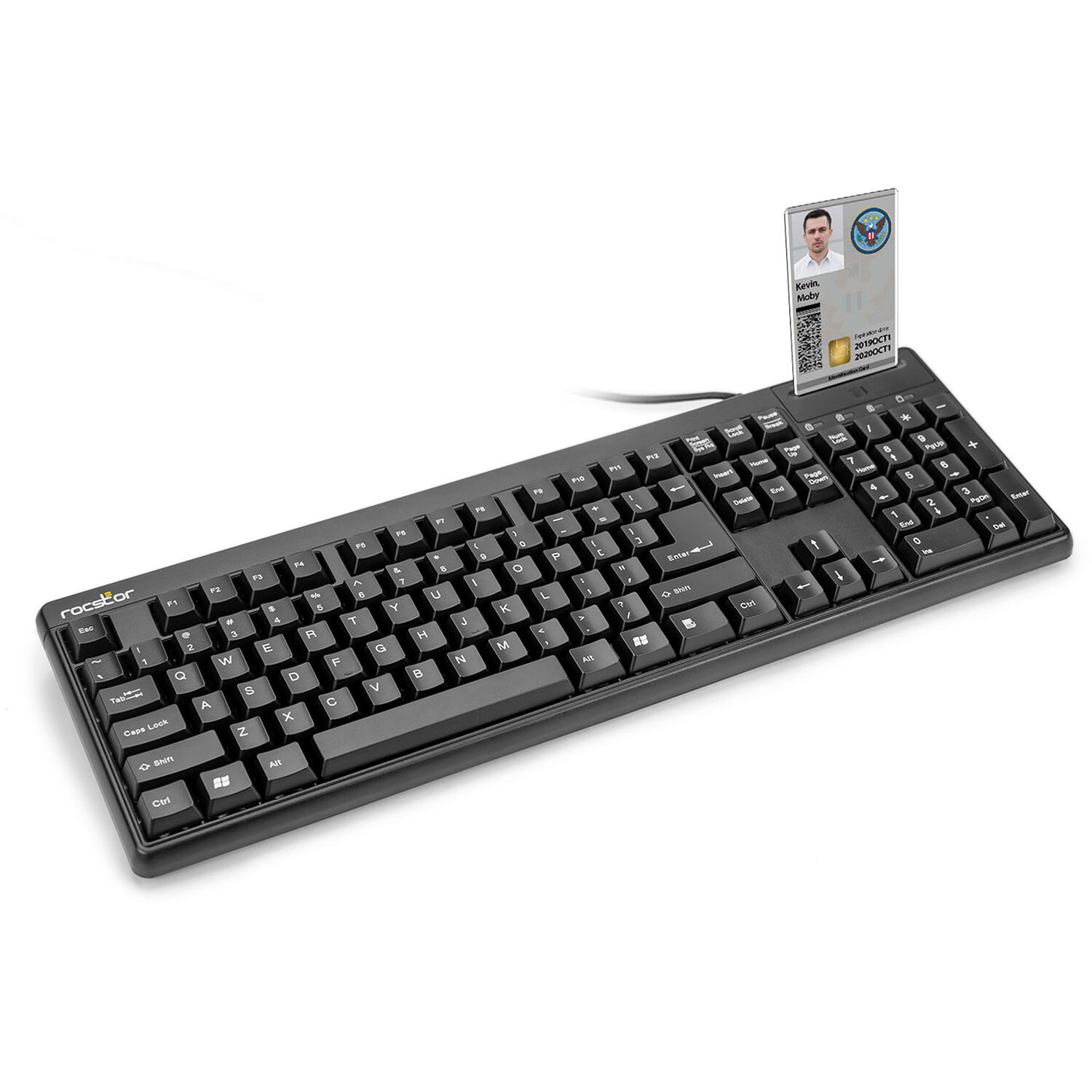 Rocstor KS20T 104-key USB keyboard with built-in smart card reader for CAC and PIV authentication — view 2