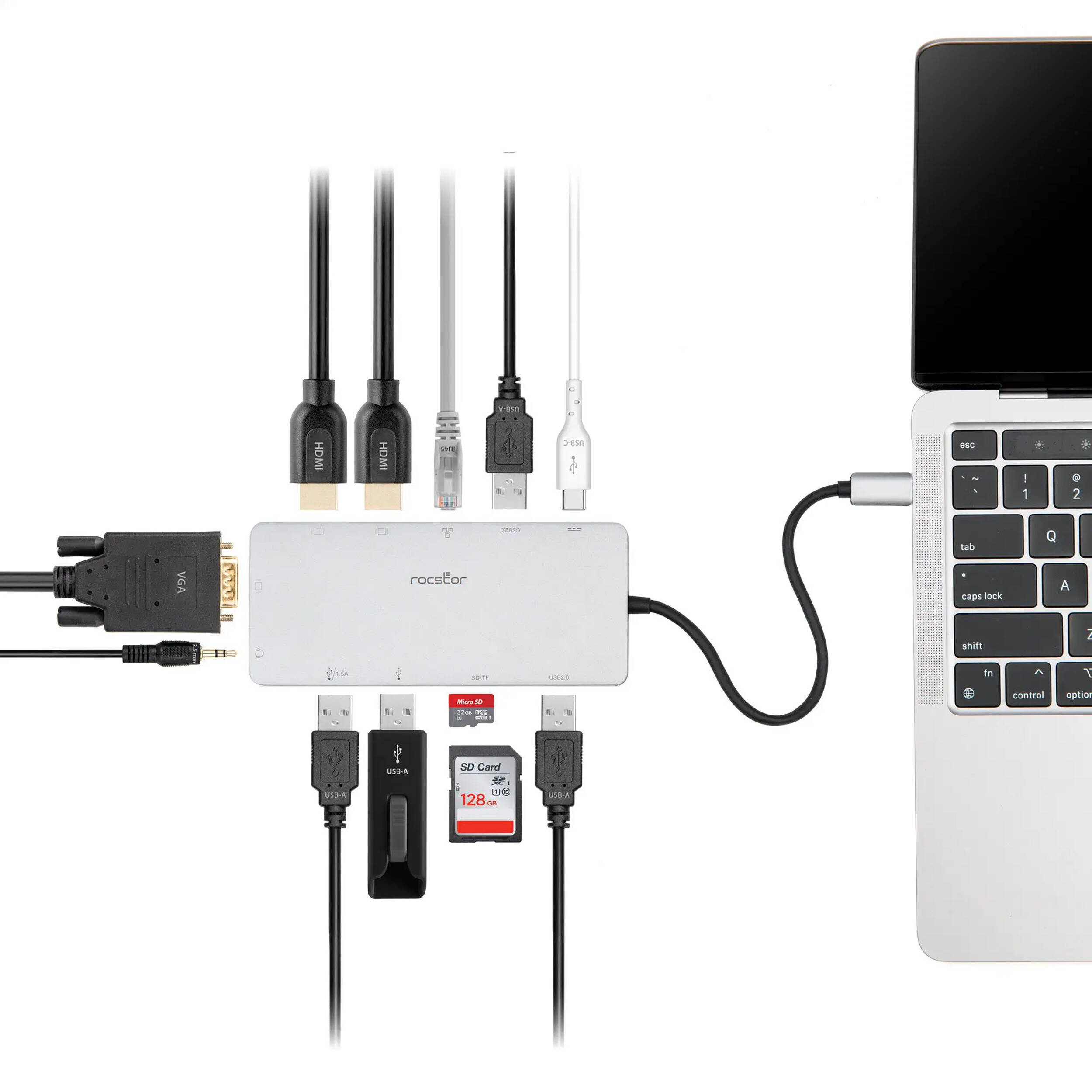 USB-C PORTABLE DOCK MULTIPORT ADAPTER 100W PD 2X HDMI 1X VGA 4X USB-A SD/TF GIGA — view 7