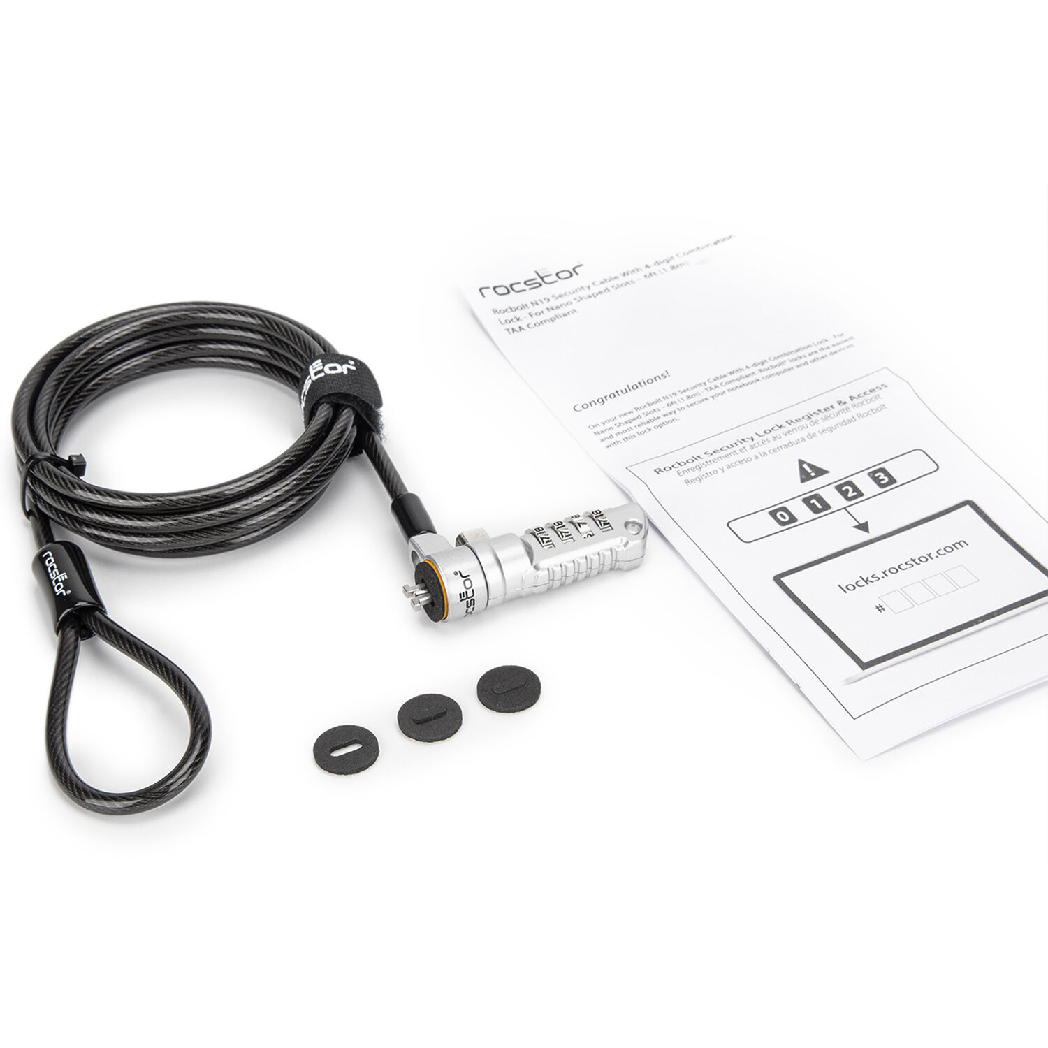 ROCBOLT N19 slim security cable with 4-digit resettable combination lock and nano-slot head — view 4