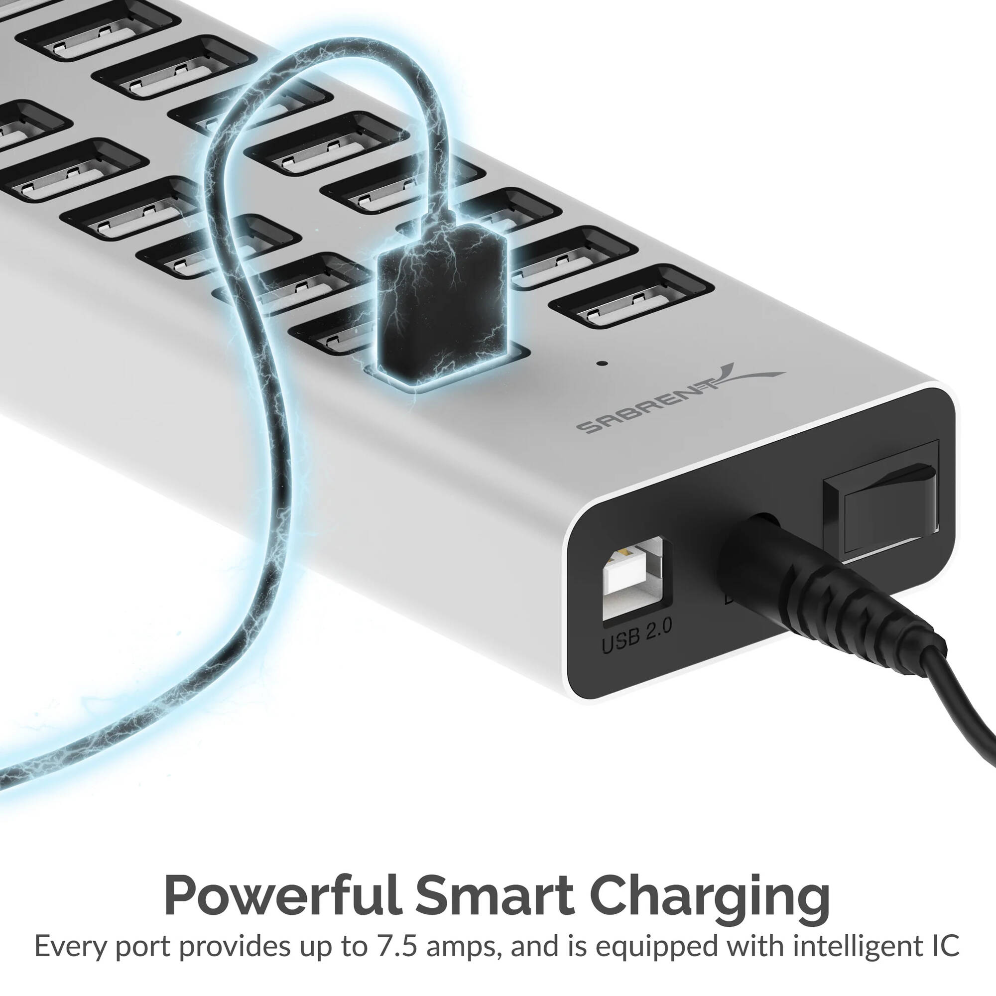 Sabrent AX-P20C 20-port USB charger with 90 W 12 V power supply — view 3