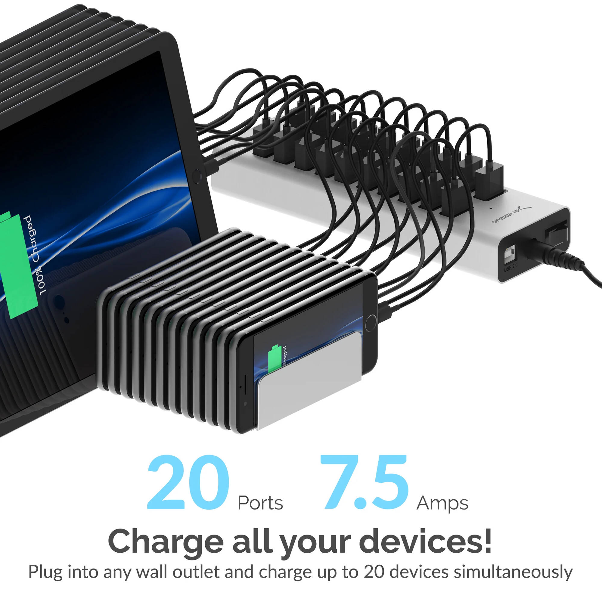 Sabrent AX-P20C 20-port USB charger with 90 W 12 V power supply — view 5