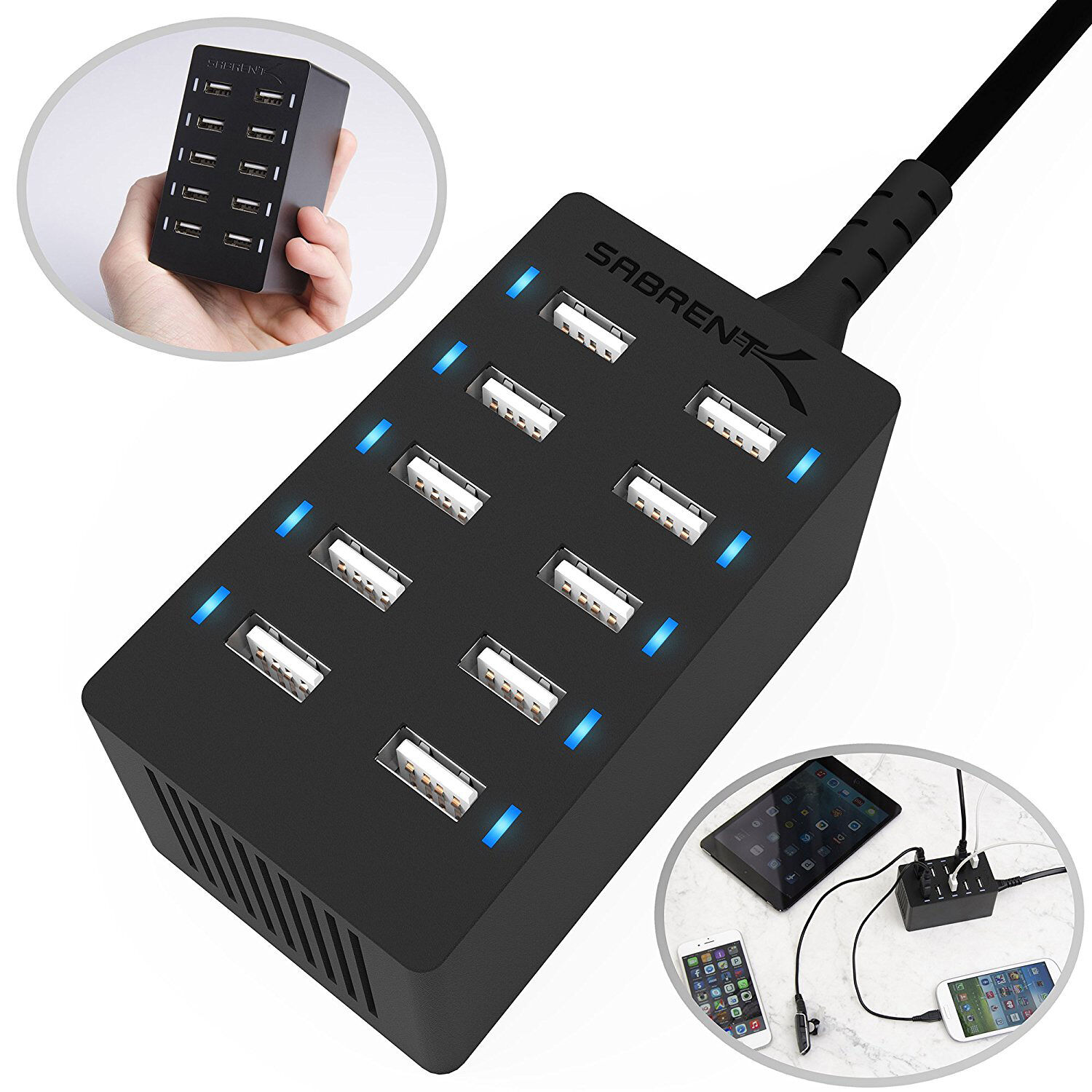 Sabrent AX-TPCS 60 W 10-port USB charger for phones and tablets — view 2