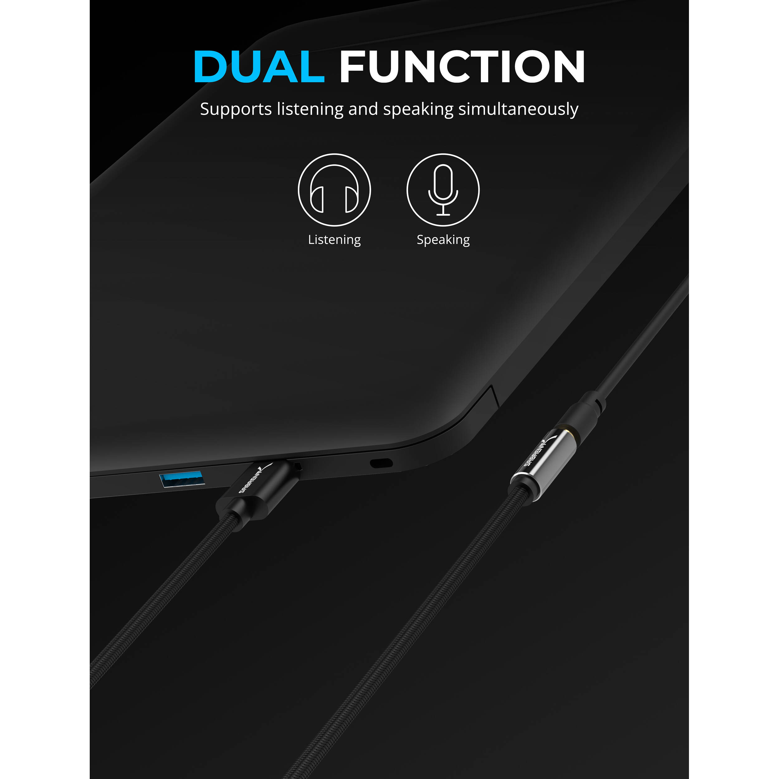 SABRENT USB TYPEA TO 3.5MM DUALFUNCTION AUDIO JACK ACTIVE ADAP 20IN CBL — view 3
