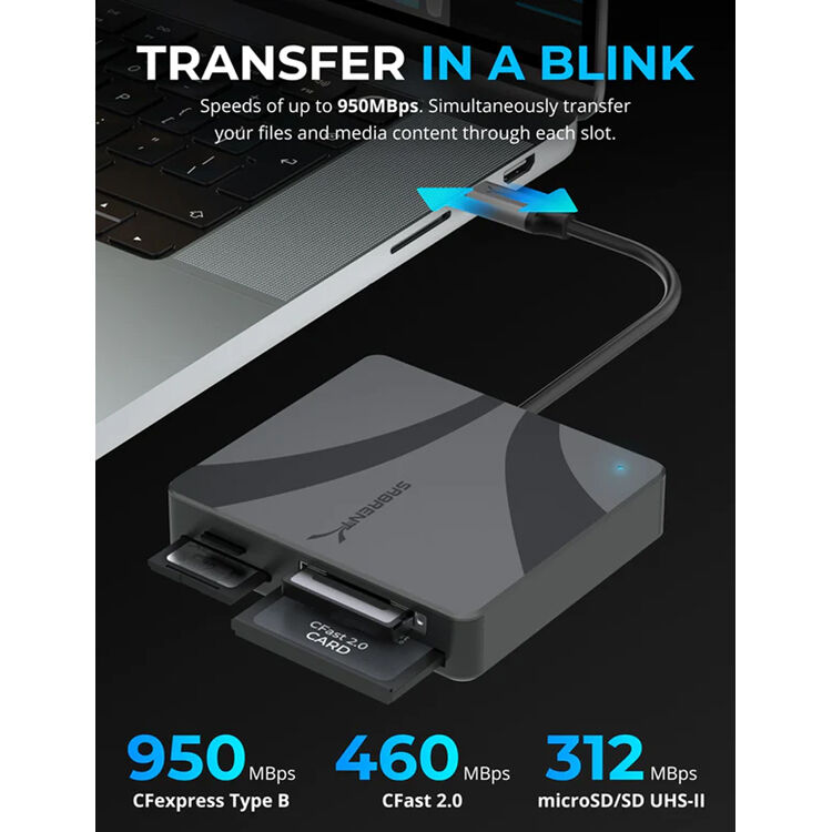 SABRENT USB-C MULTI-CARD READER CFX B. CFAST 2.0. MICROSD/SD — view 3