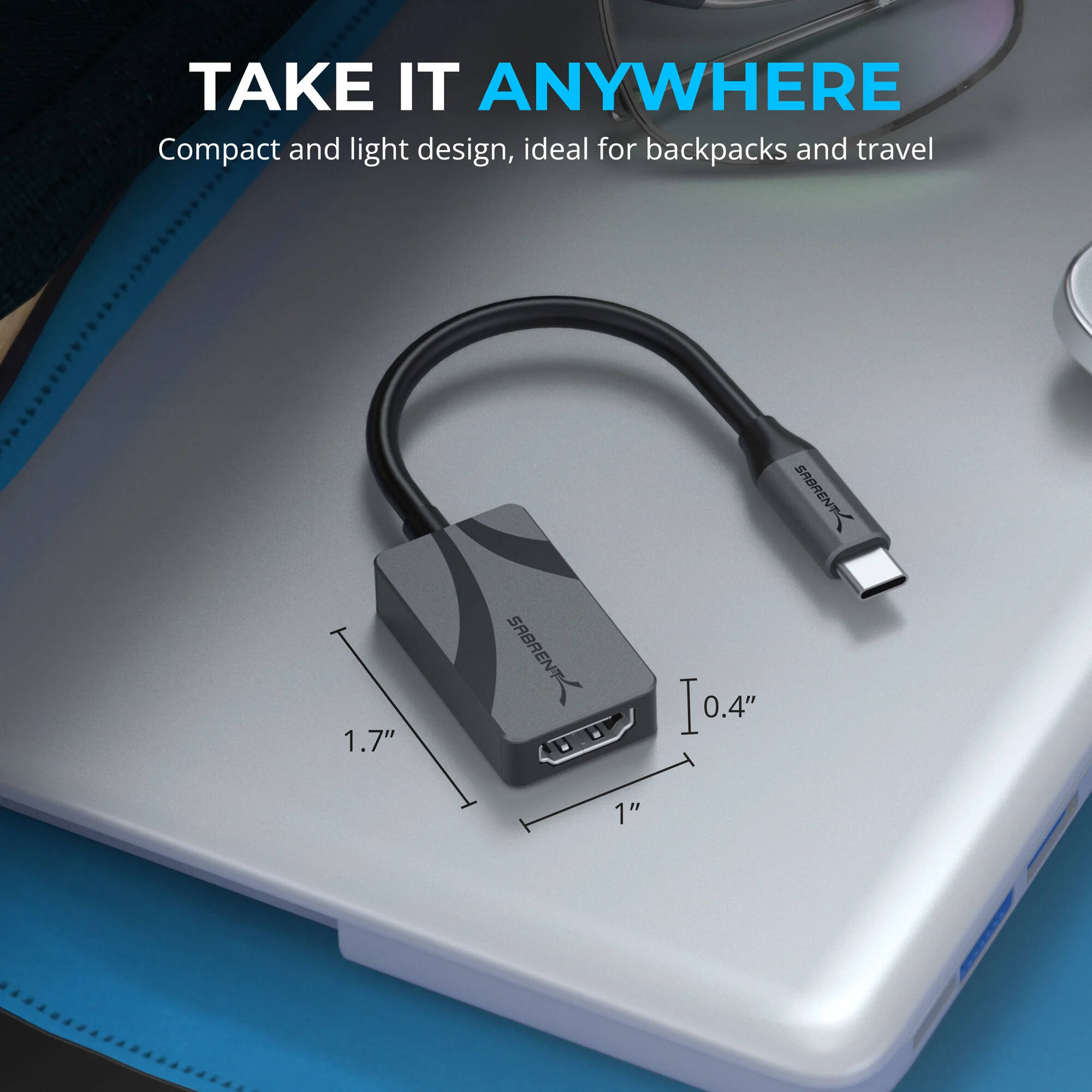 Sabrent DA-CH4K USB-C to 4K HDMI adapter for external display connection — view 4
