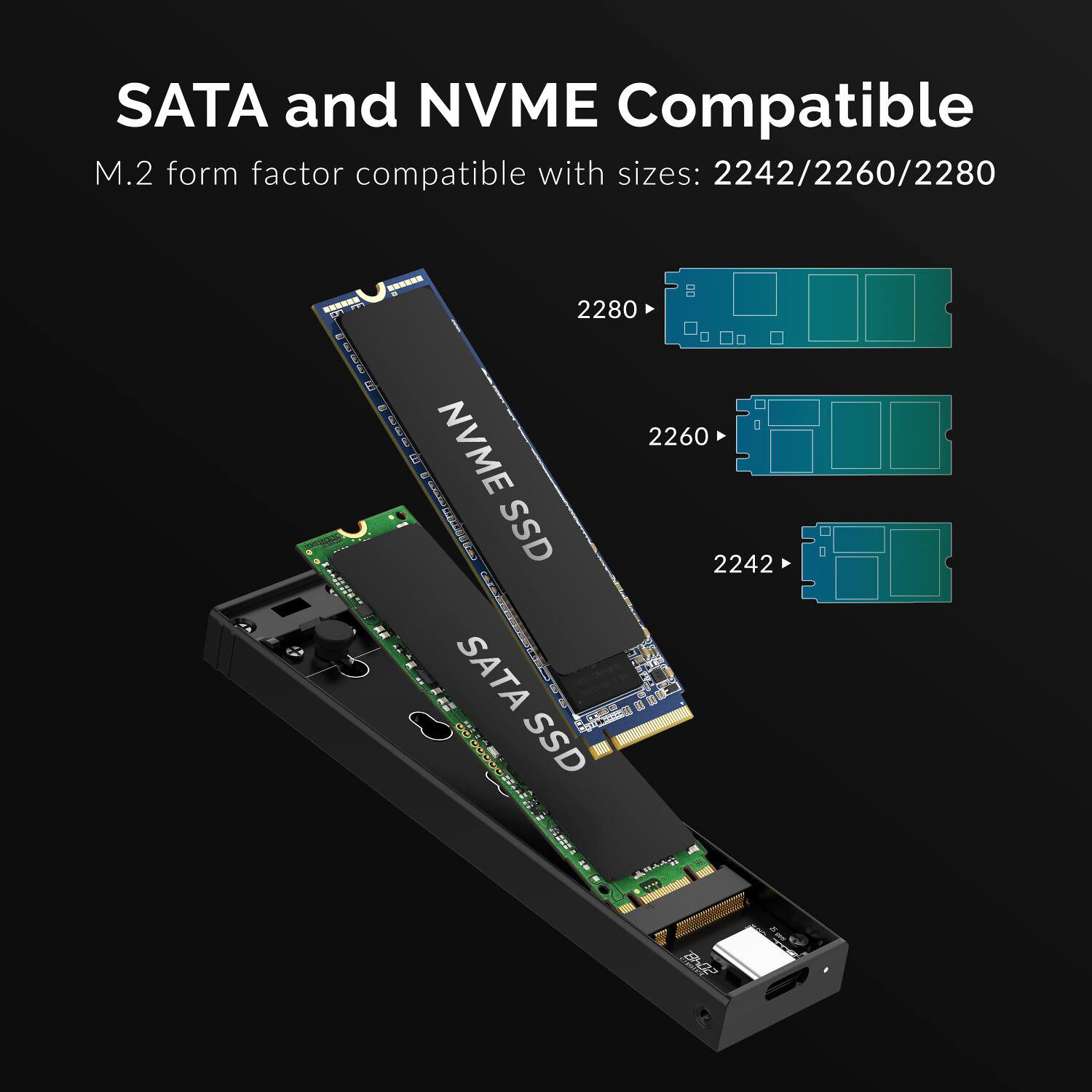 Sabrent EC-SNVE USB 3.2 Type-C tool-free M.2 NVMe and SATA SSD enclosure — view 8