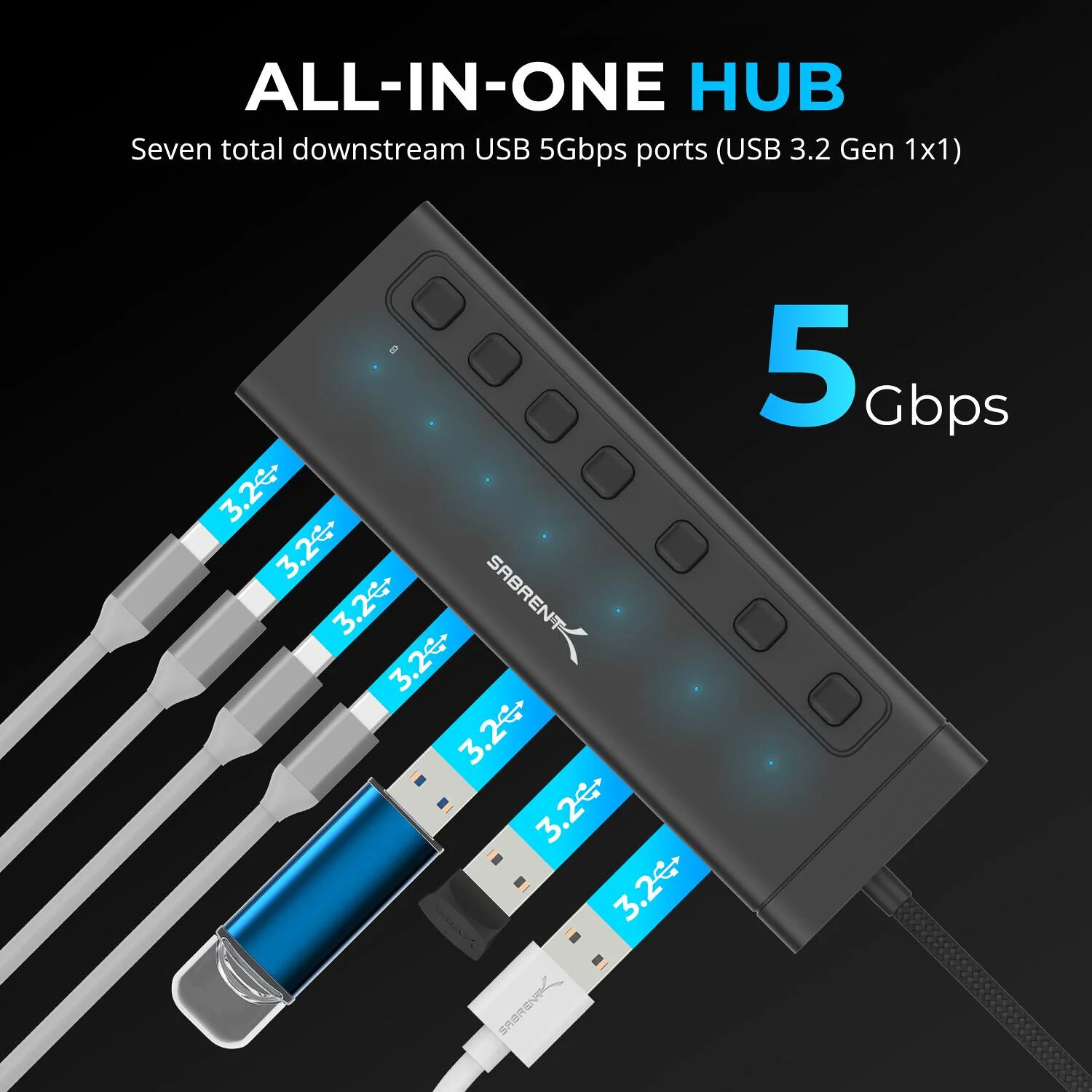 SABRENT SABRENT USB-C HUB 7-PORT 20W POWERED HUB — view 5