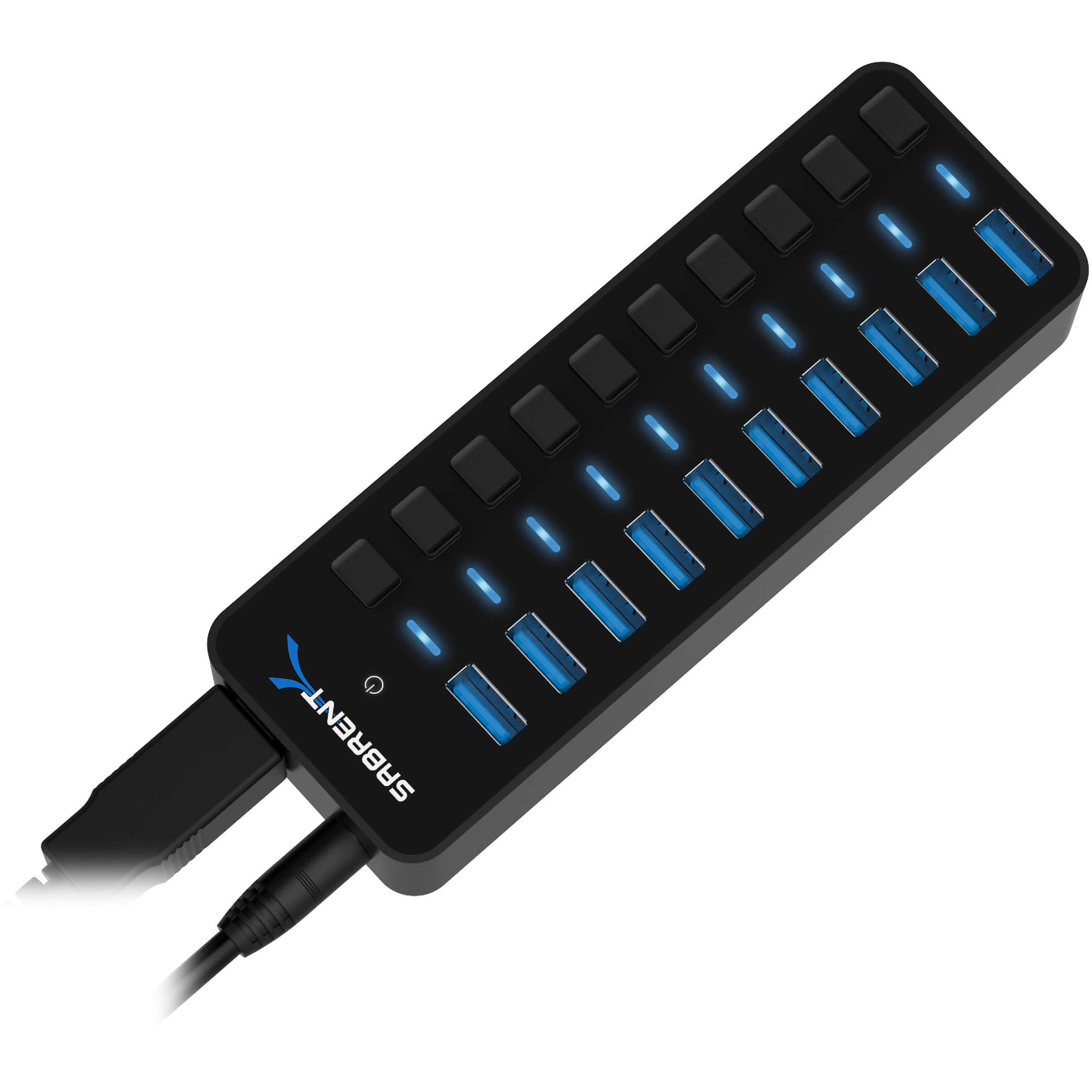 Sabrent HB-BU10 10-port USB 3.0 hub with individual power switches and LED indicators — view 3