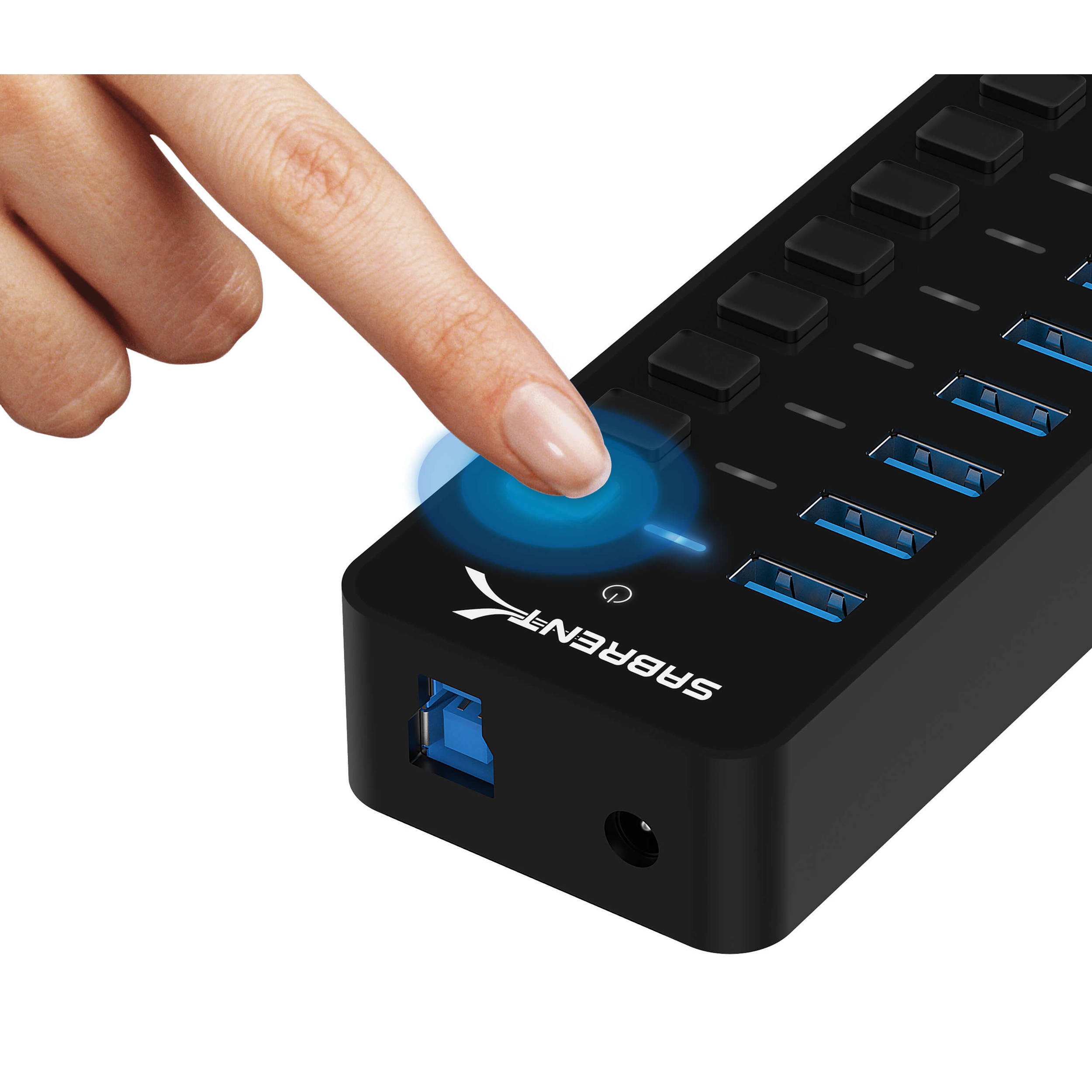 Sabrent HB-BU10 10-port USB 3.0 hub with individual power switches and LED indicators — view 6