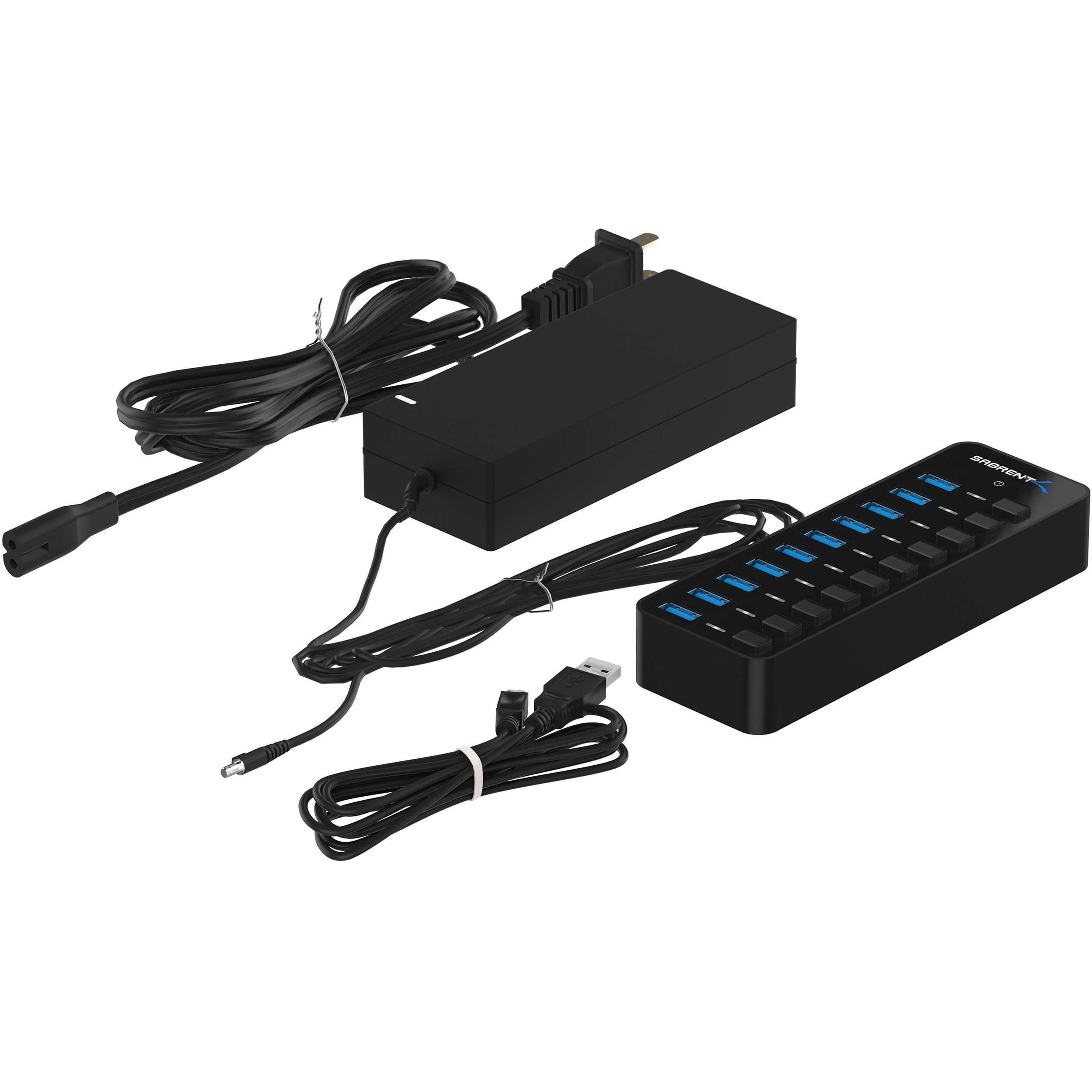 Sabrent HB-BU10 10-port USB 3.0 hub with individual power switches and LED indicators — view 7