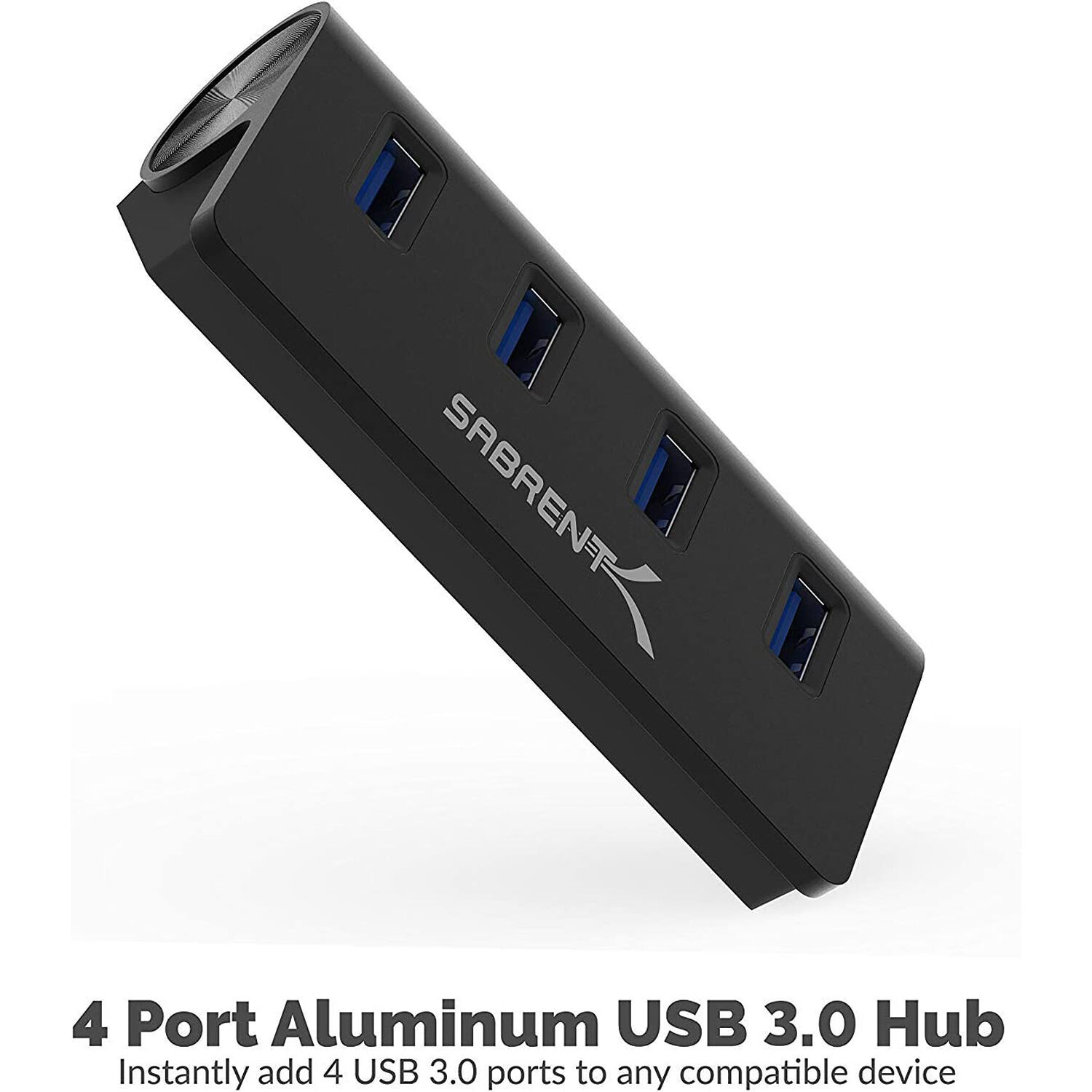 SABRENT Mac style 4-port aluminum USB 3.0 hub in black — view 2