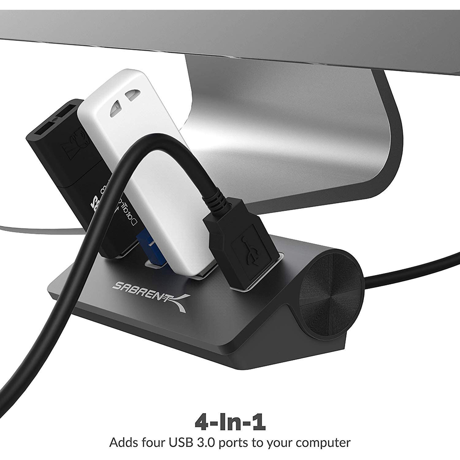 SABRENT Mac style 4-port aluminum USB 3.0 hub in black — view 3
